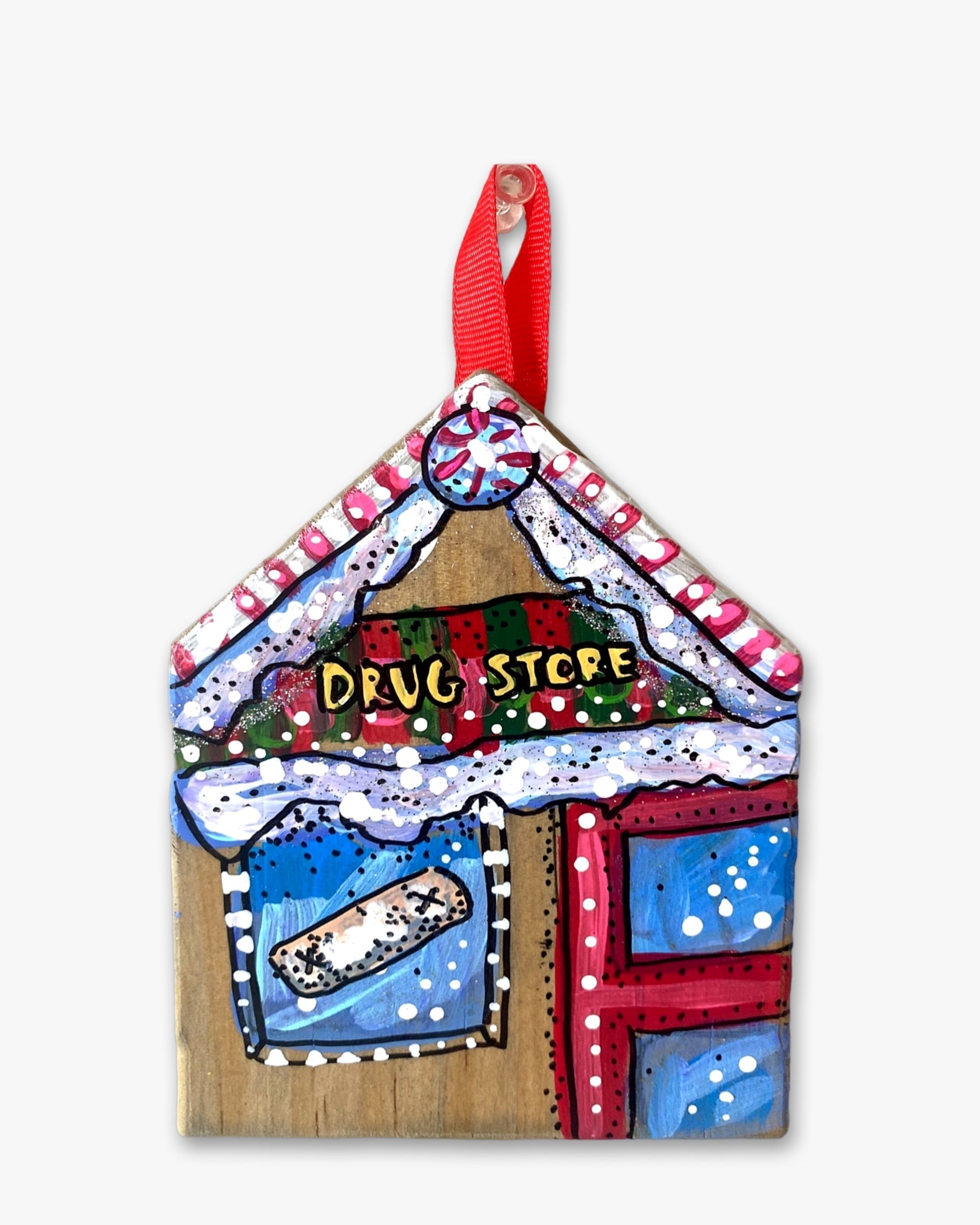 Drug Store - Hand Painted Ornament - Heather Freitas - fine art home deccor