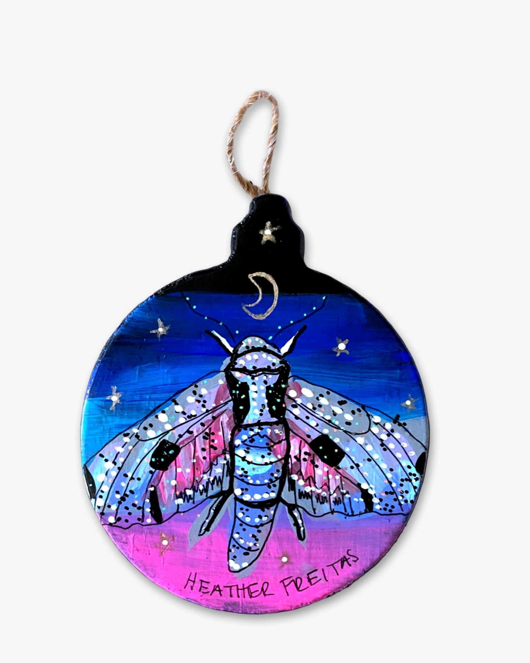 Dusk Moth Hand Painted Ornament - Heather Freitas - fine art home deccor