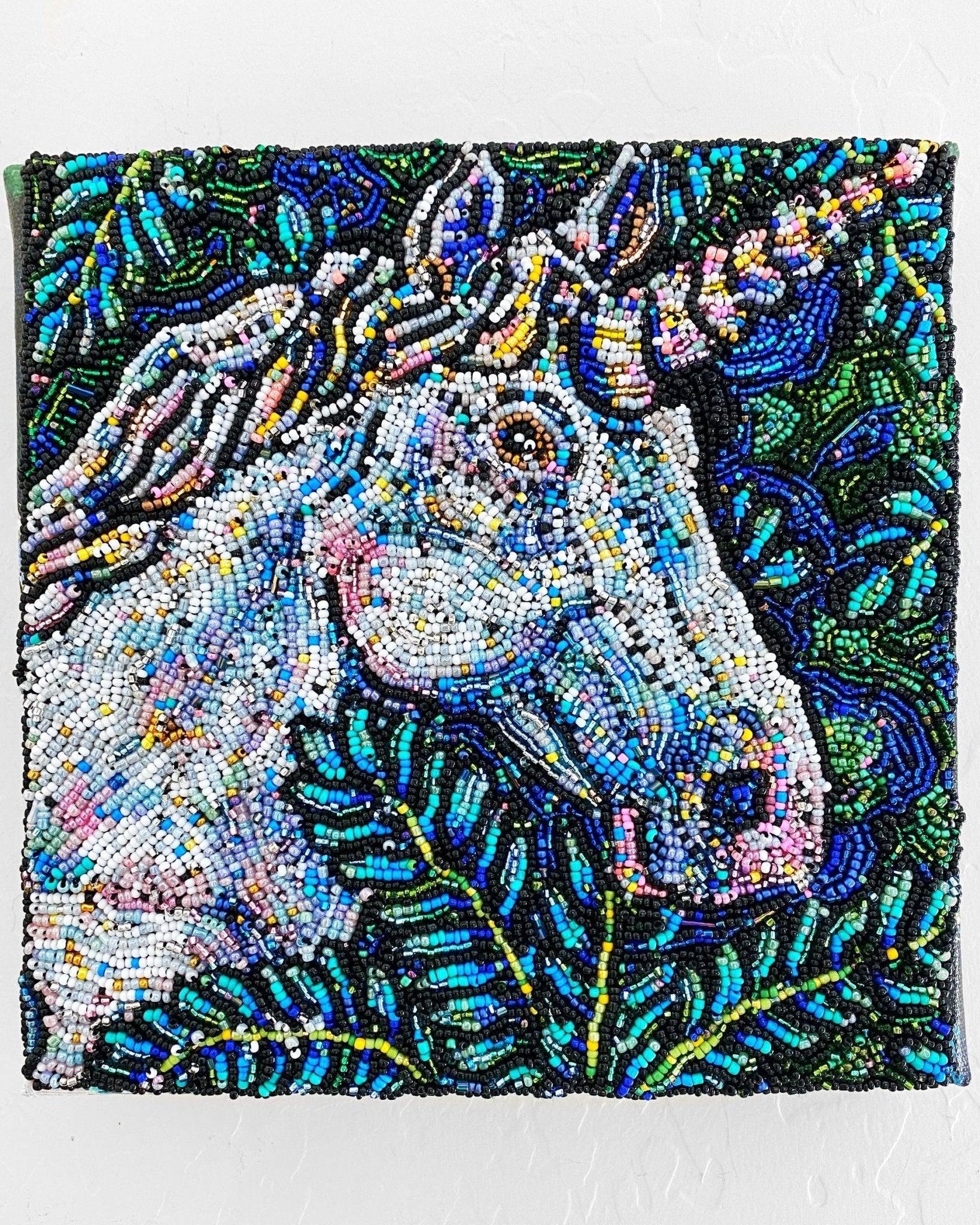 Emerald Unicorn - Fully Beaded Artwork - Heather Freitas - fine art home deccor