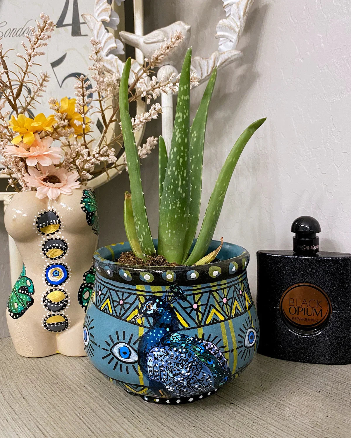 Enchanting Peacock Planter - Heather Freitas - fine art home deccor