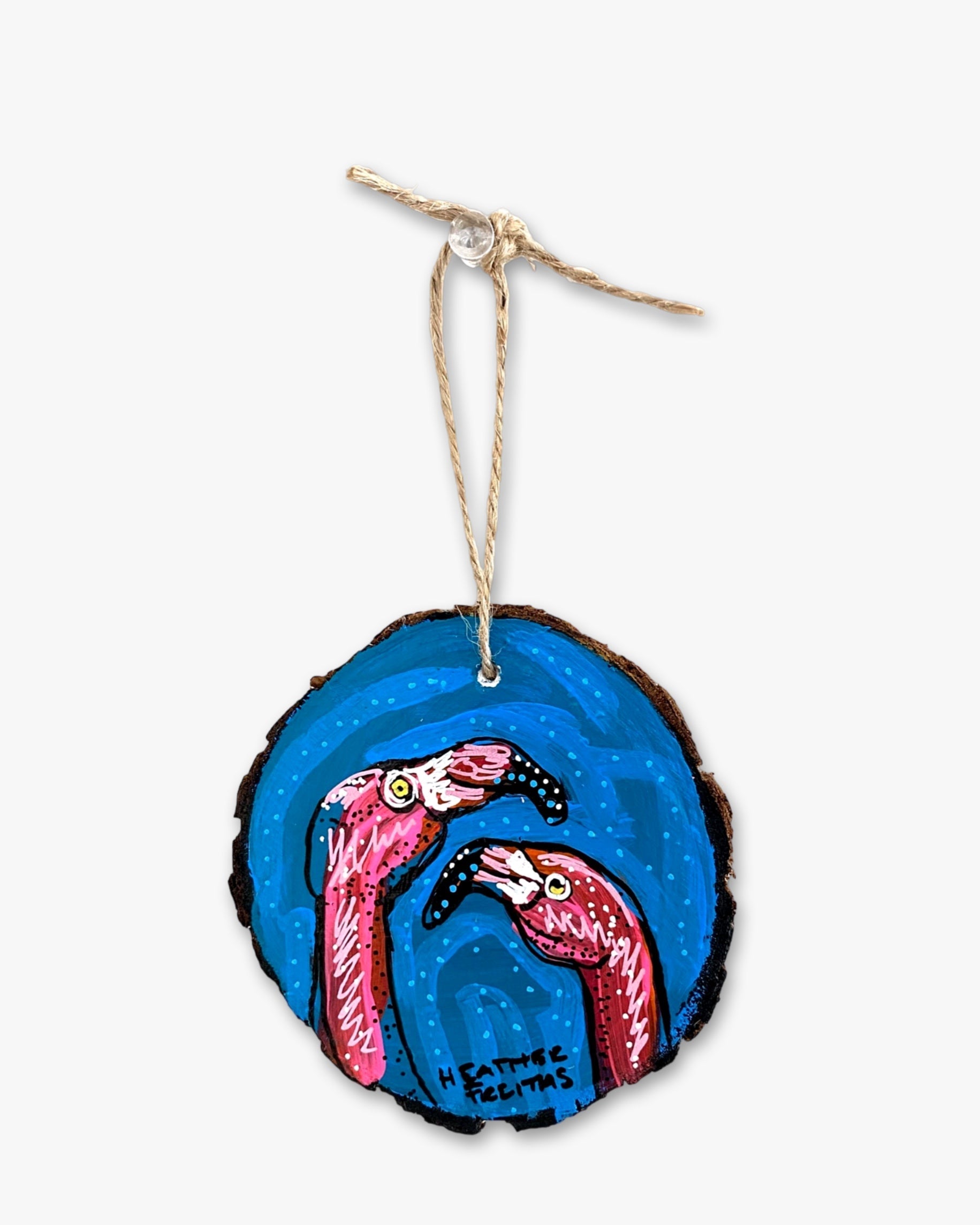 Flamingo Friends Hand Painted Ornament - Heather Freitas - fine art home deccor