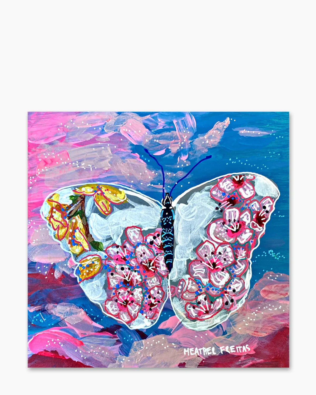 Frosted Cherry Blossom Butterfly ( Original Painting ) - Heather Freitas - fine art home deccor