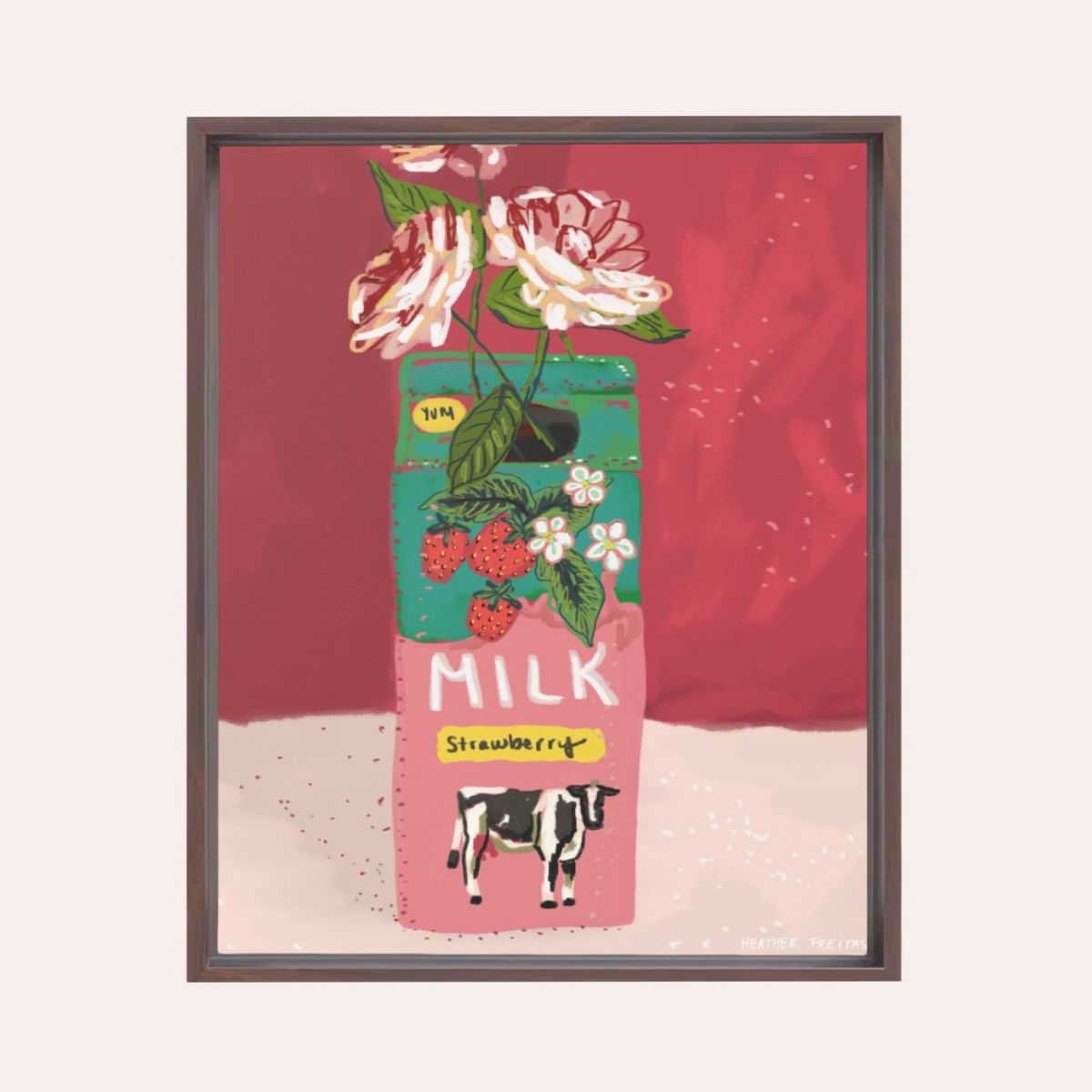 Strawberry Milk Framed Fine Art Canvas Print