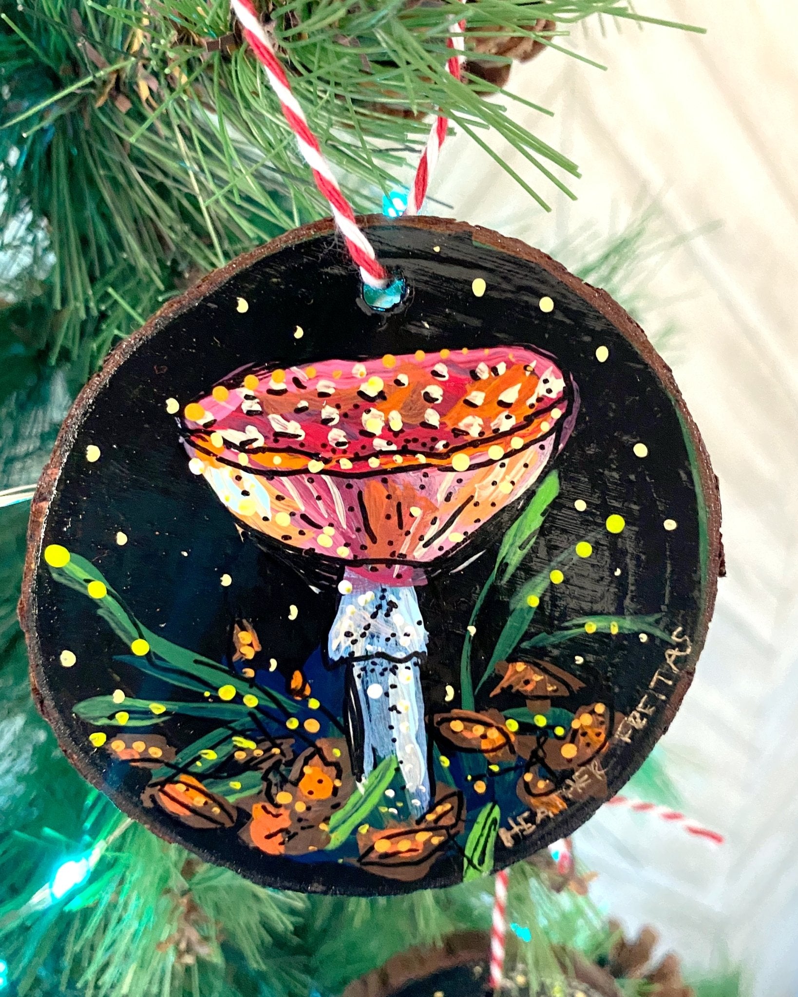 Magic Mushroom - Hand Painted Ornament - Heather Freitas - fine art home deccor
