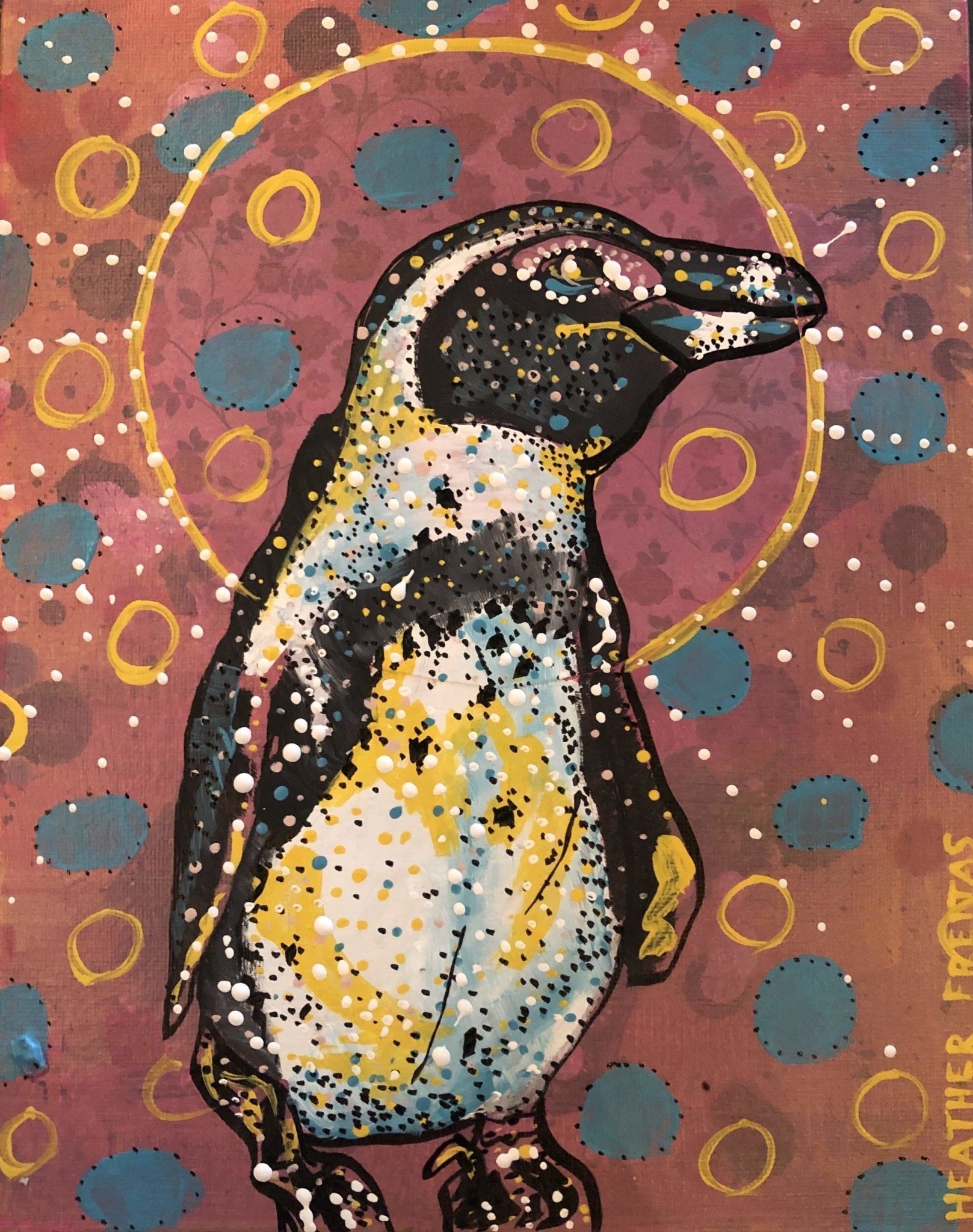 No.1 African Penguin - wildlife original painting Heather Freitas
