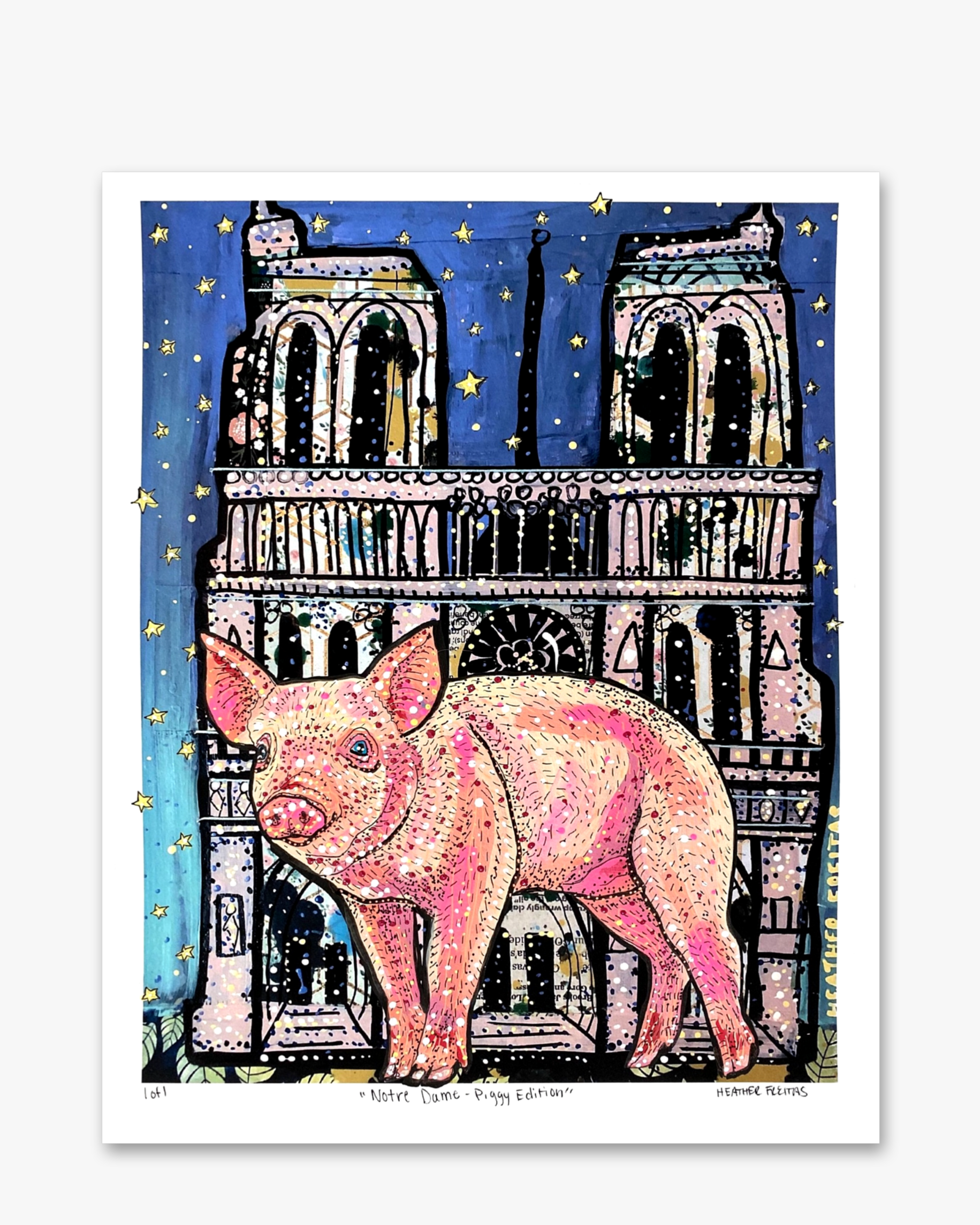 Notre Dame - Piggy Edition ( Painted Over Print ) - Heather Freitas