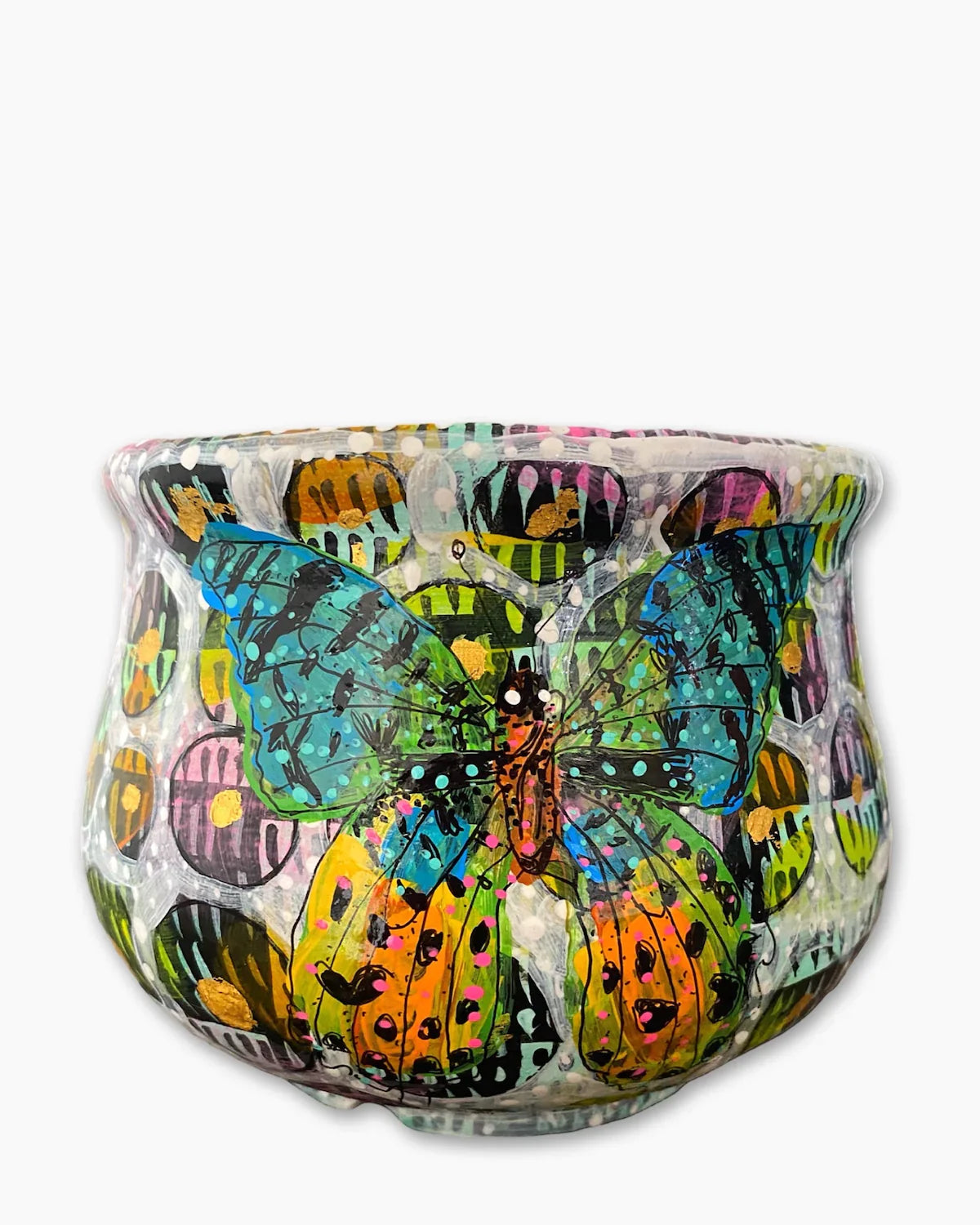 Party Check Butterfly Planter With 23k Gold Accents - Heather Freitas