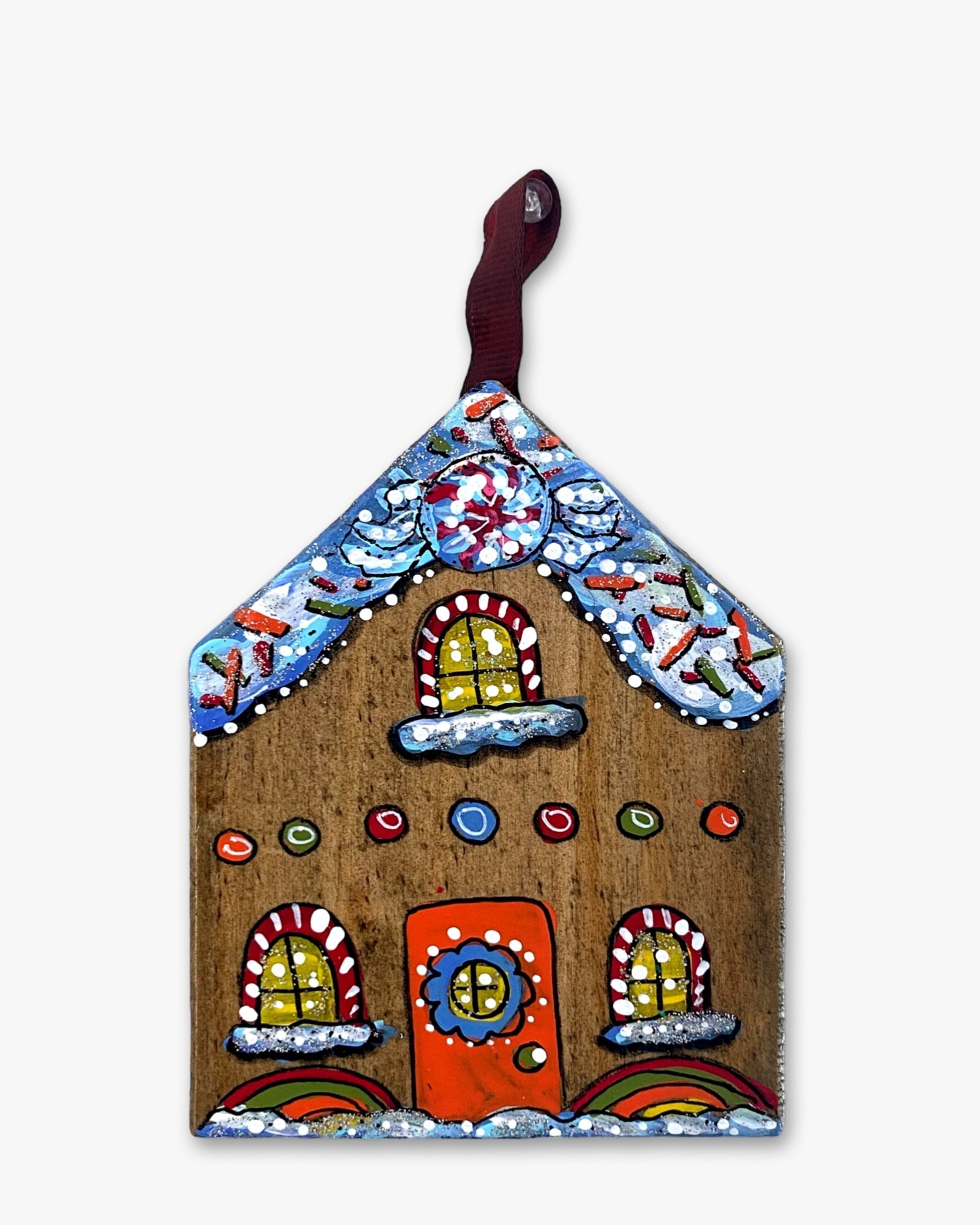 Peppermint Vintage Rainbow Gingerbread House - Hand Painted Ornament - Heather Freitas
