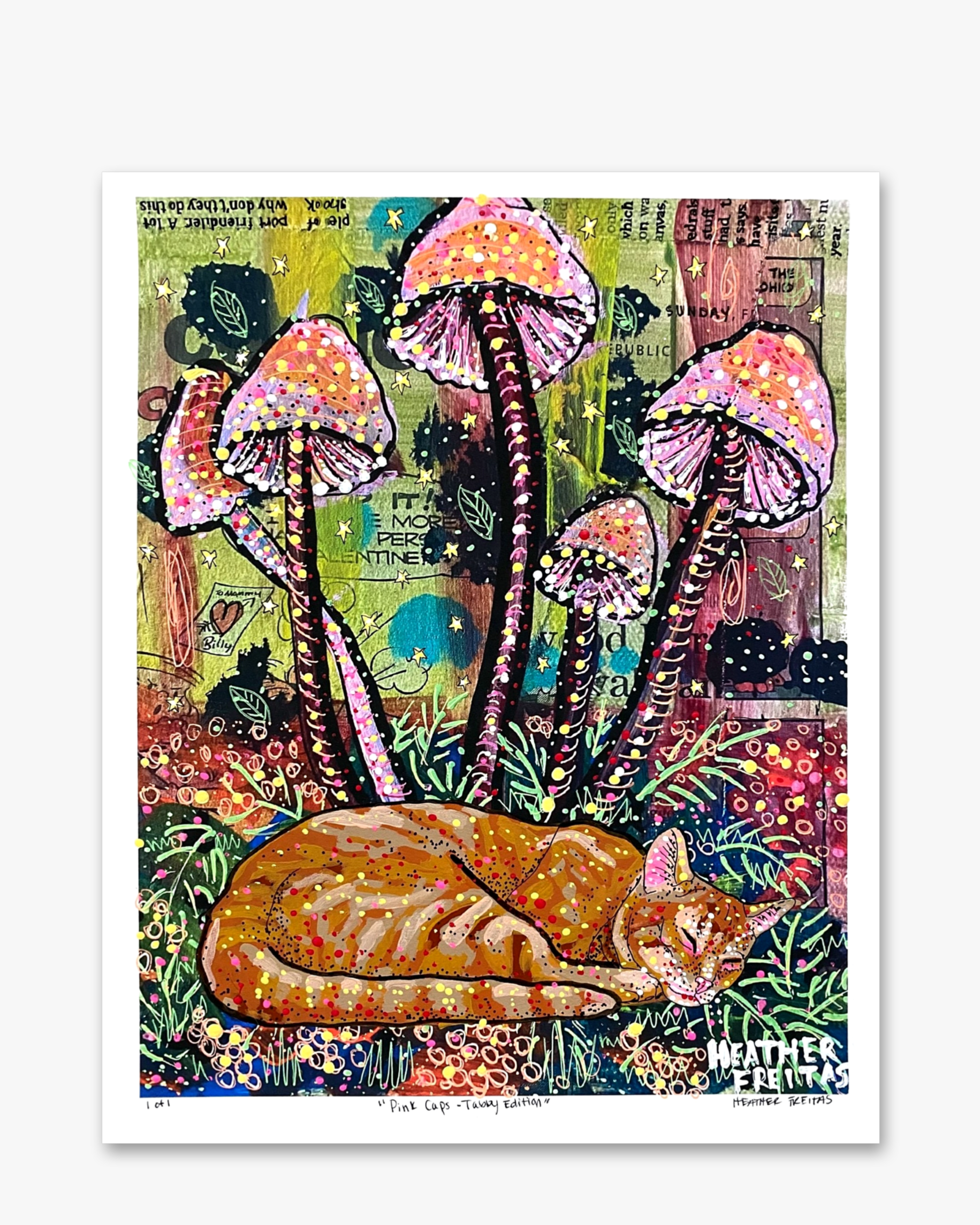Pink Caps - Tabby Edition ( Painted Over Print ) - Heather Freitas