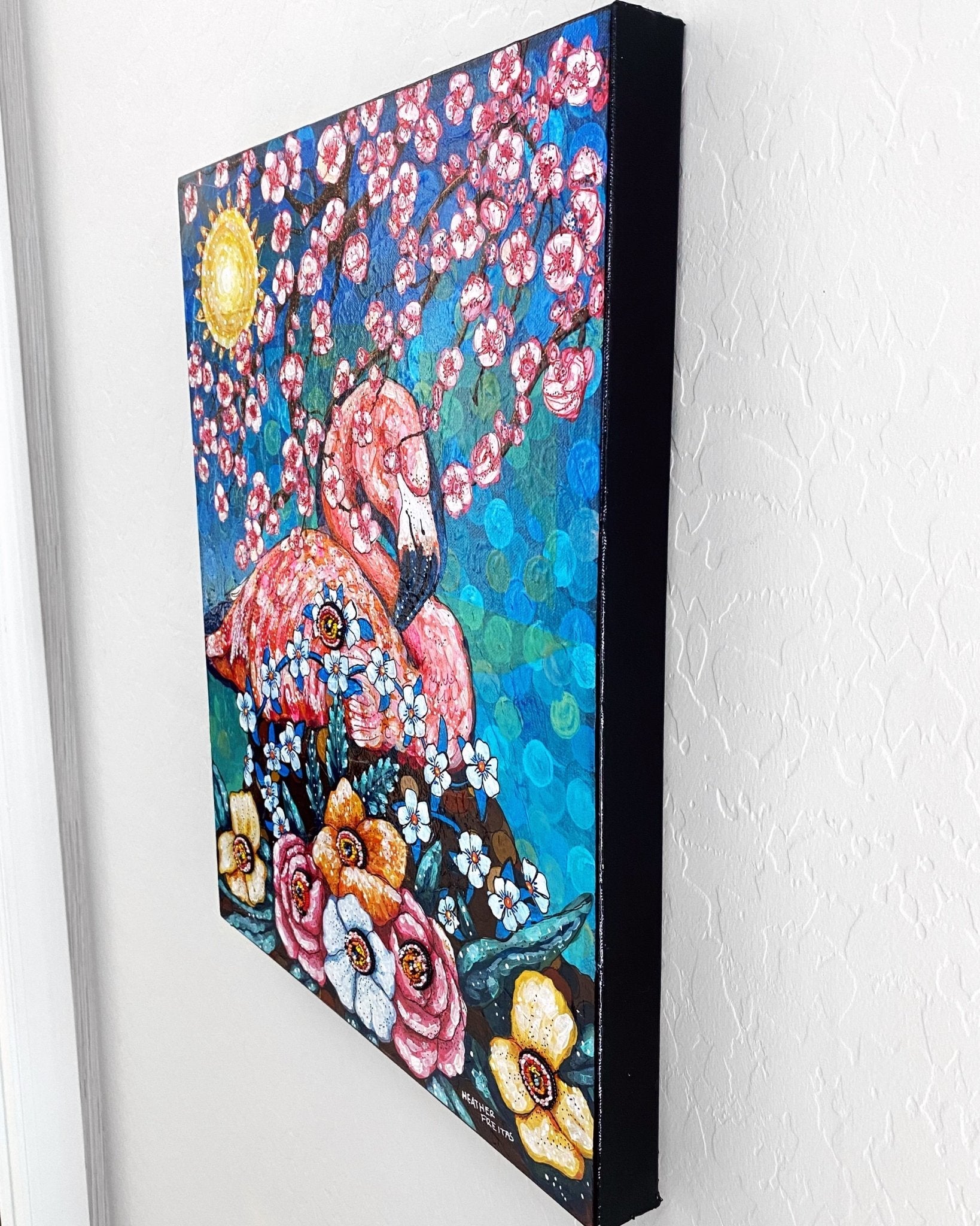 Pinky Flamingo - Painting With Beaded Embellishments - Heather Freitas