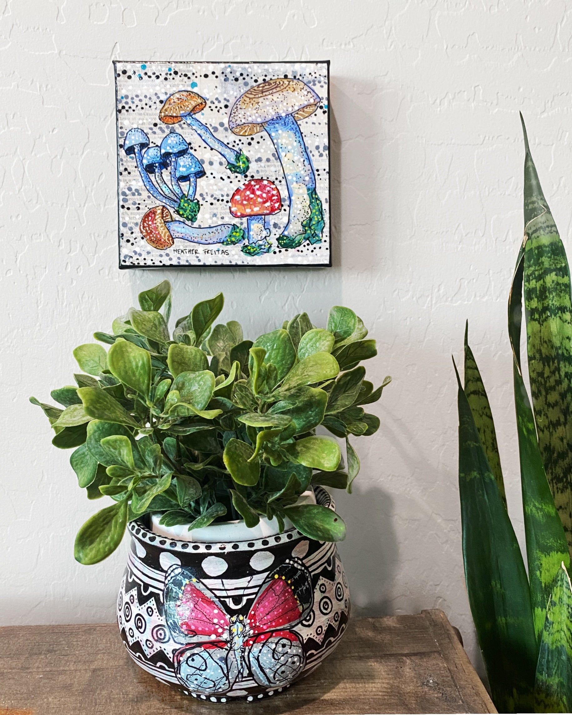 Red Is For Lucky Butterfly 5 inch Hand Painted Planter
