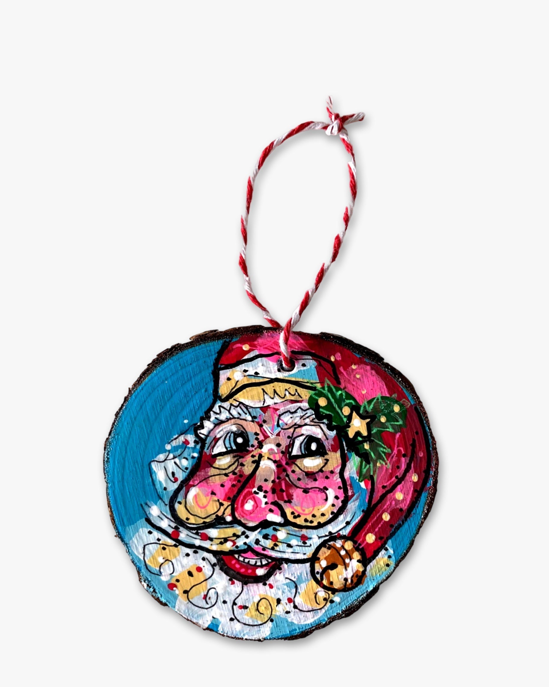 Sky Blue Star Hand Painted Santa Ornament - Heather Freitas - fine art home deccor