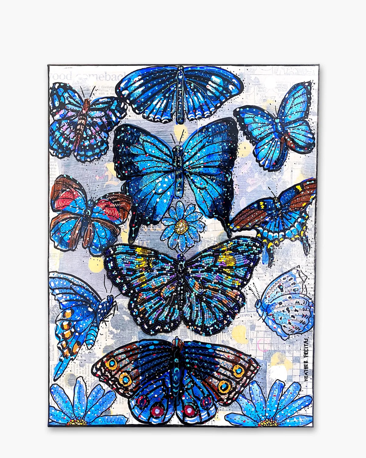 Specimen Blue - Painting With Beaded Butterfly Embellishment - Heather Freitas