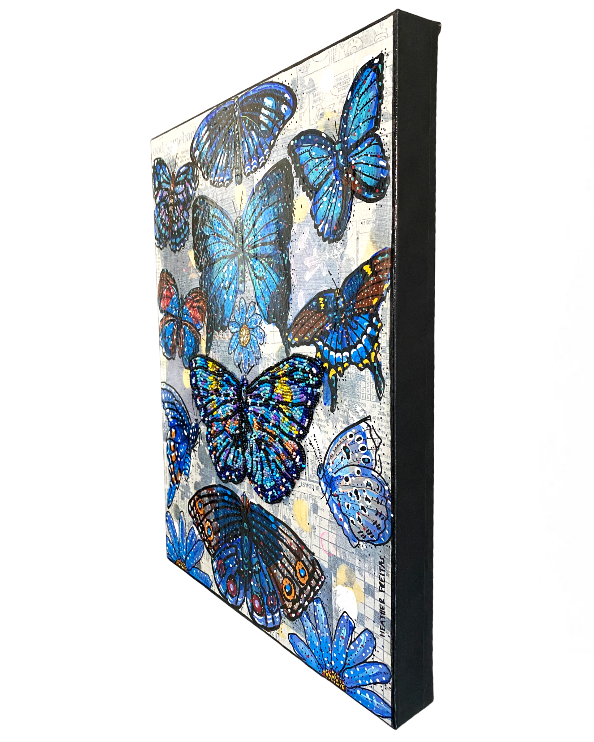 Specimen Blue - Painting With Beaded Butterfly Embellishment - Heather Freitas