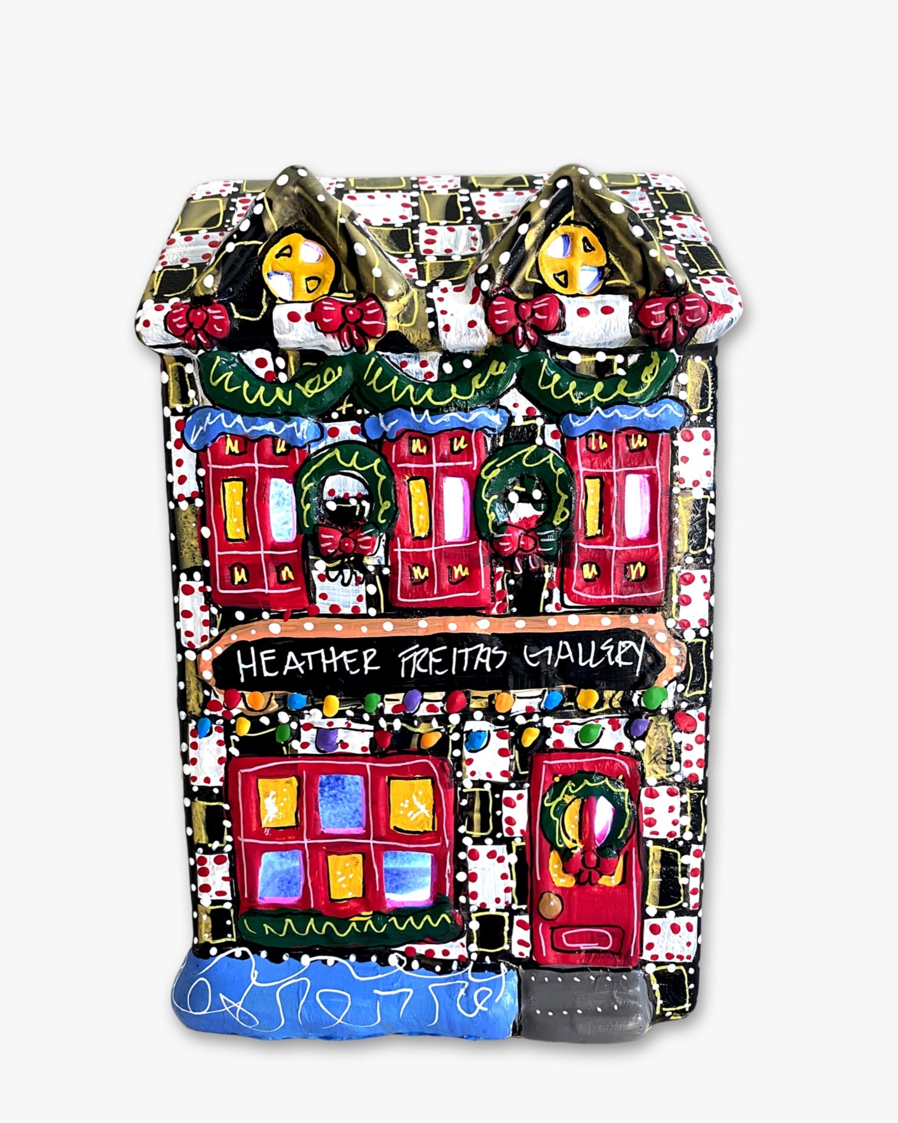 The Gallery Black, White & Brass Edition Hand Painted Ceramic LED Christmas Village House - Heather Freitas