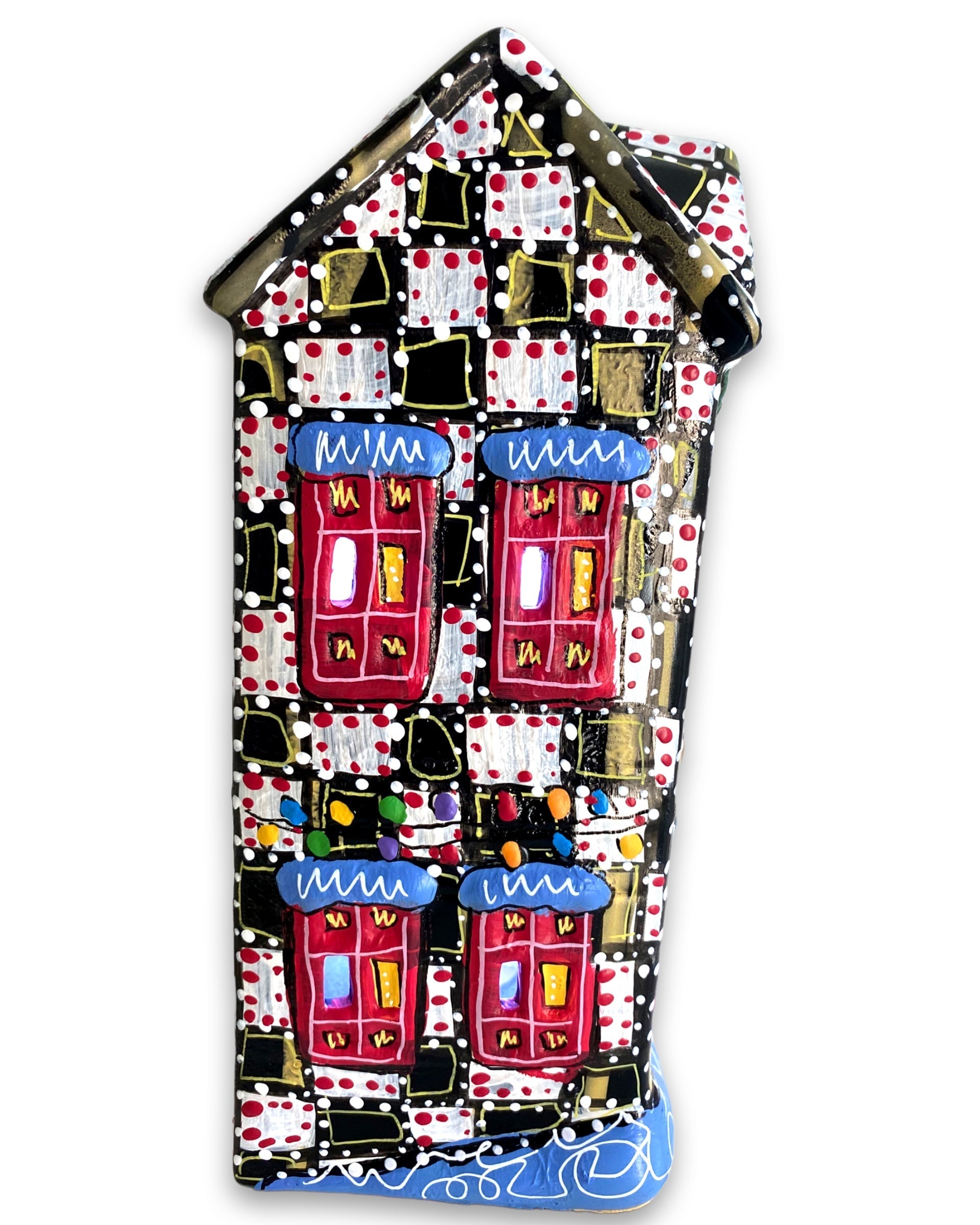 The Gallery Black, White & Brass Edition Hand Painted Ceramic LED Christmas Village House - Heather Freitas