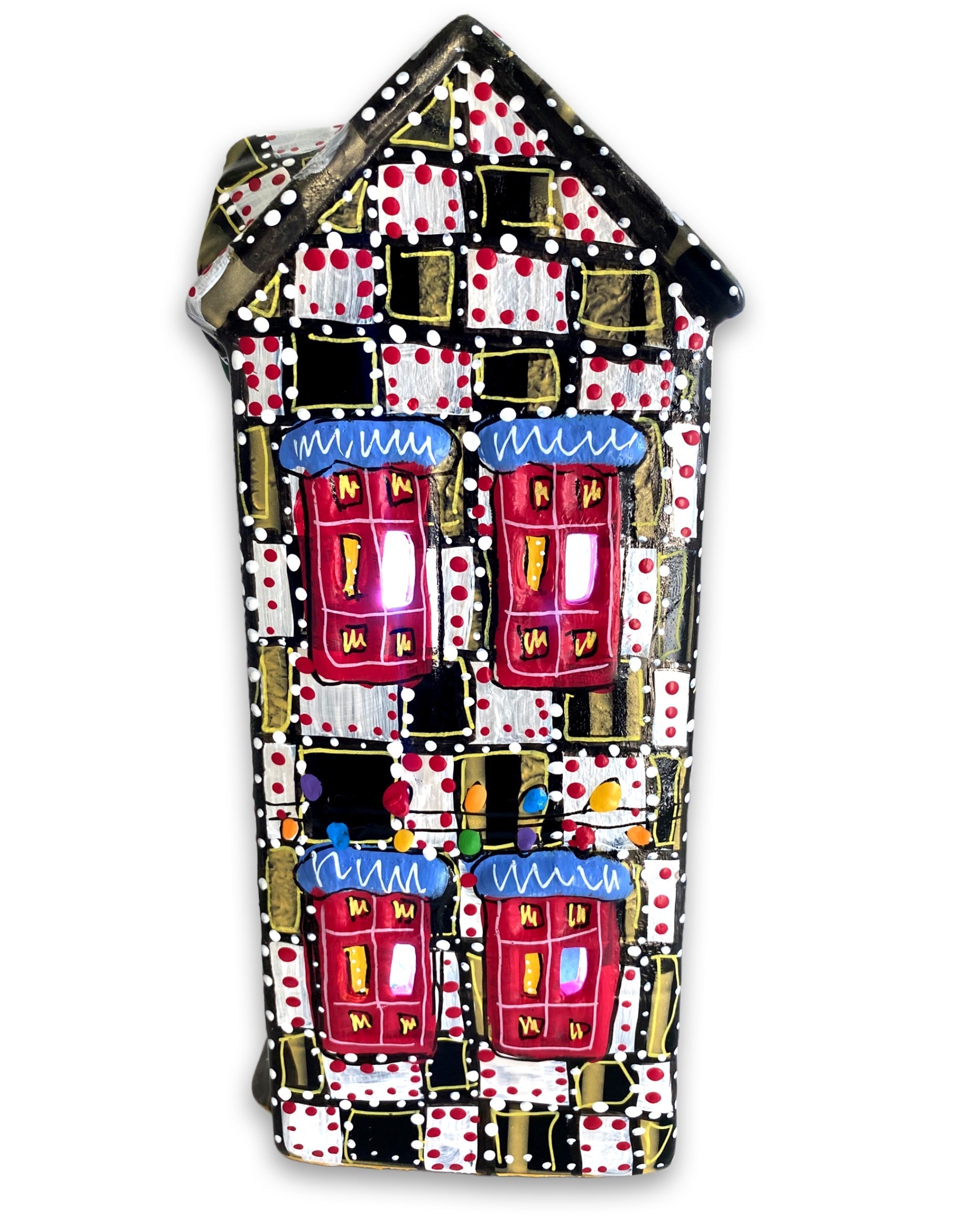 The Gallery Black, White & Brass Edition Hand Painted Ceramic LED Christmas Village House - Heather Freitas