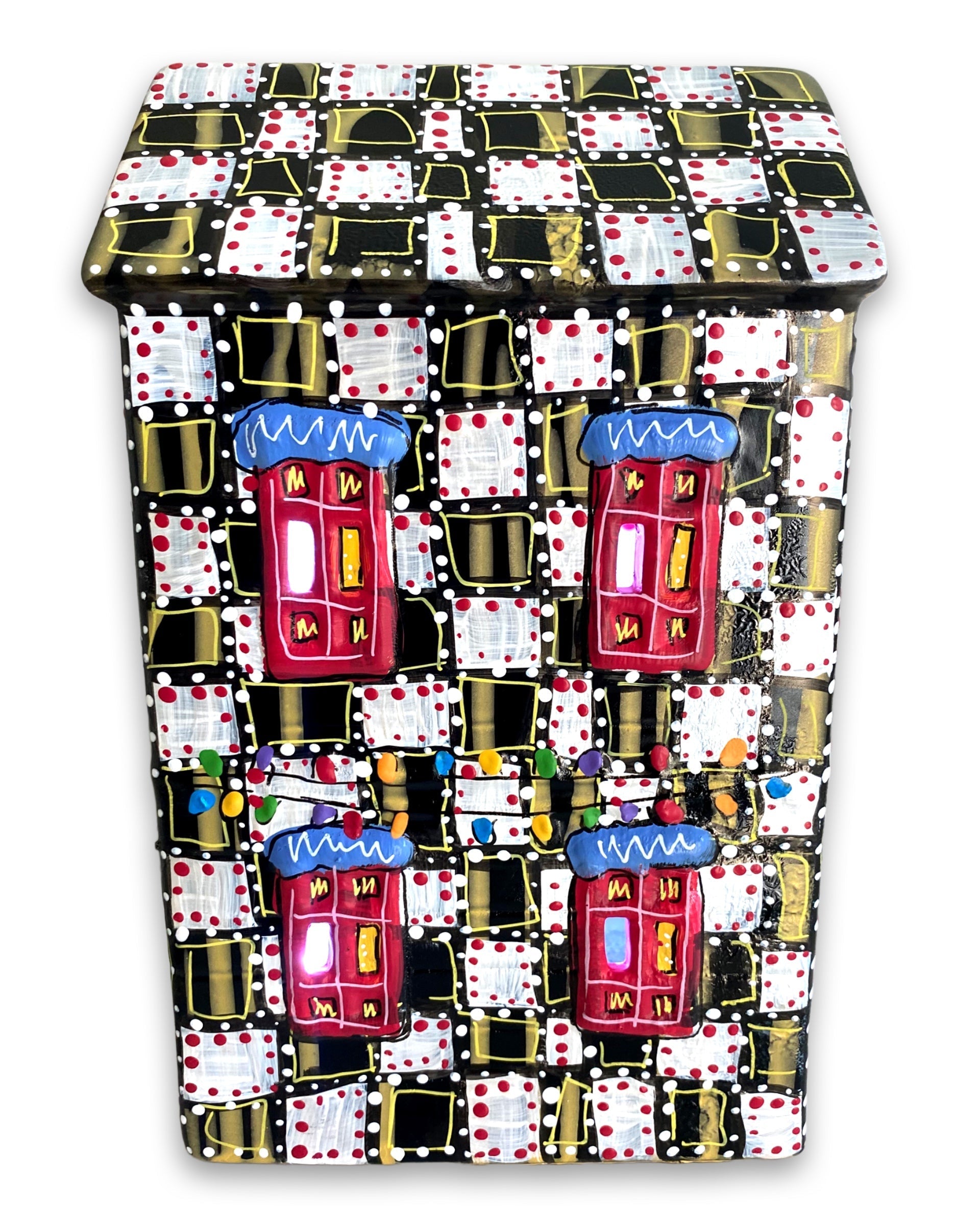 The Gallery Black, White & Brass Edition Hand Painted Ceramic LED Christmas Village House - Heather Freitas