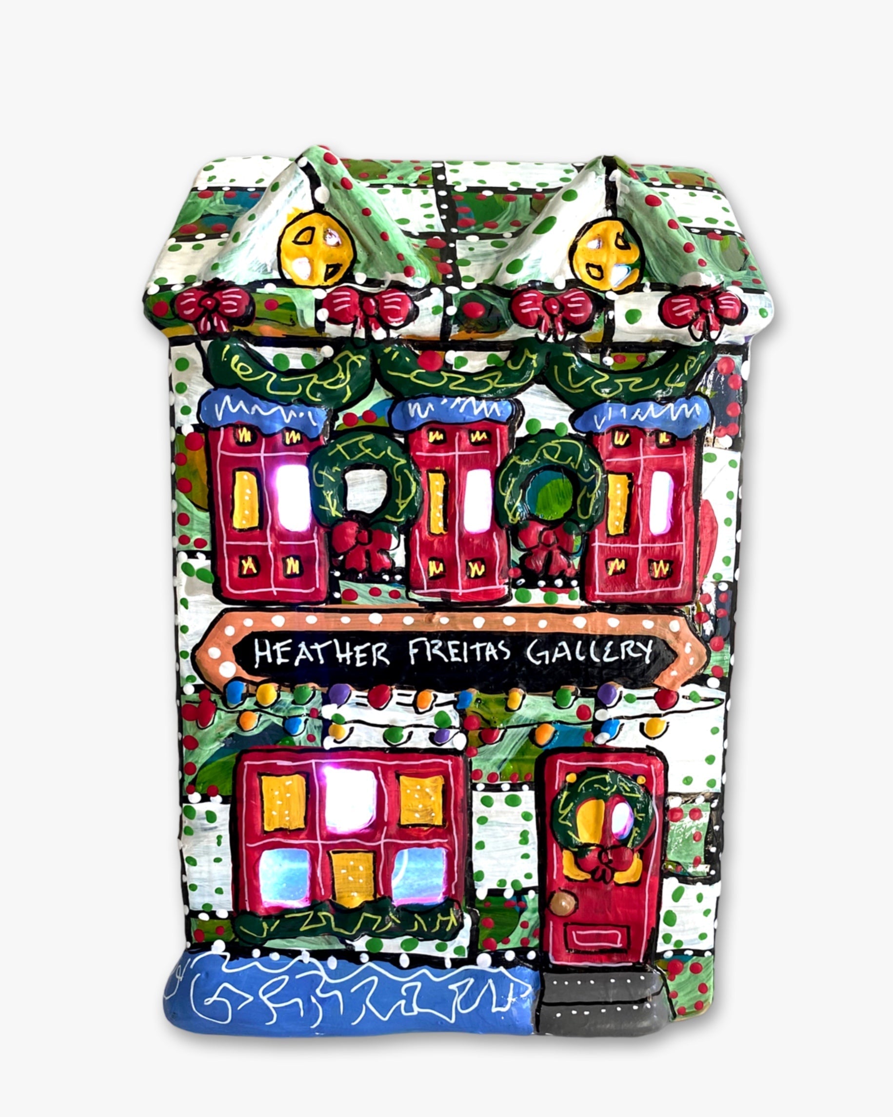 The Gallery Green & White Edition Hand Painted Ceramic LED Christmas Village House - Heather Freitas