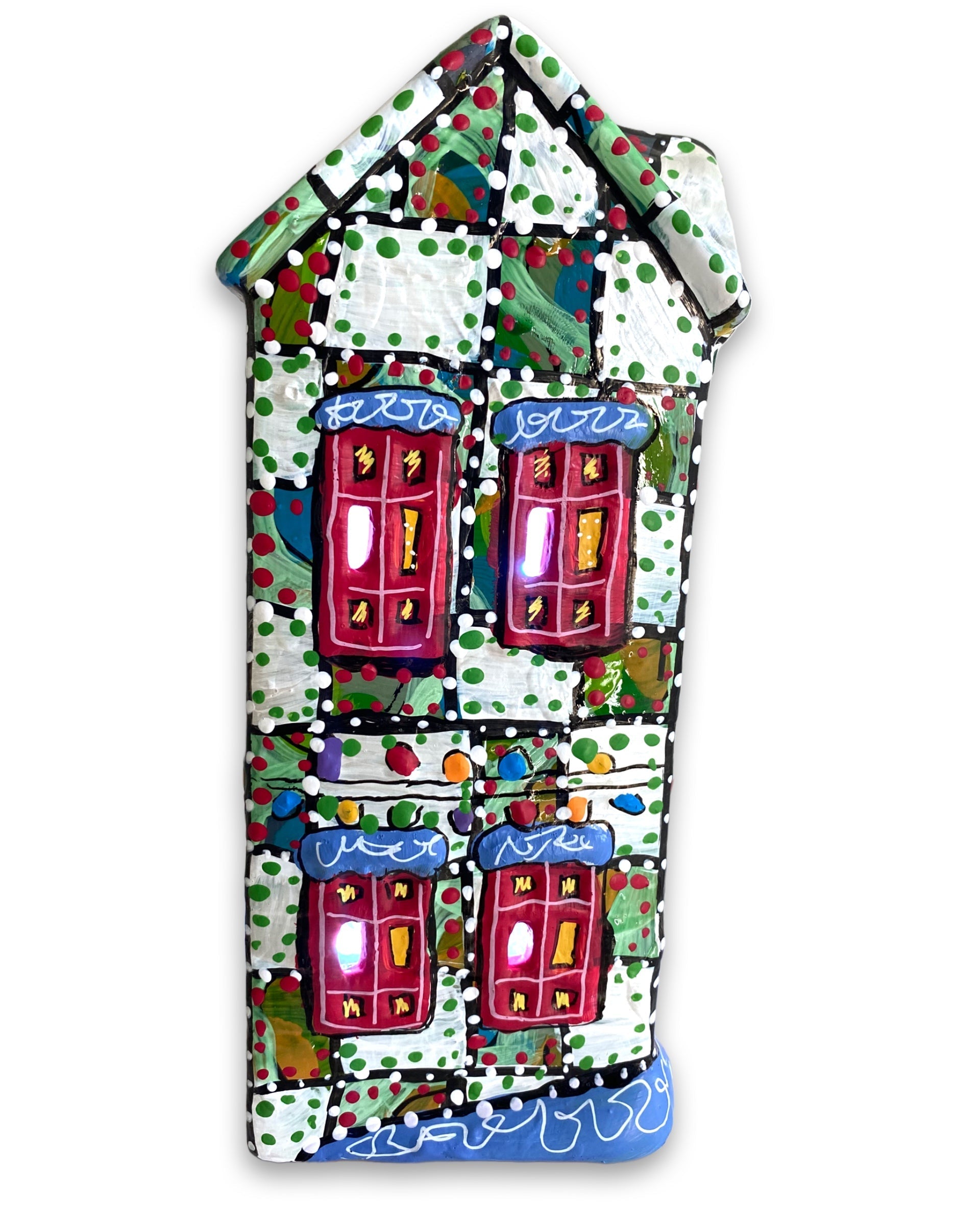 The Gallery Green & White Edition Hand Painted Ceramic LED Christmas Village House - Heather Freitas
