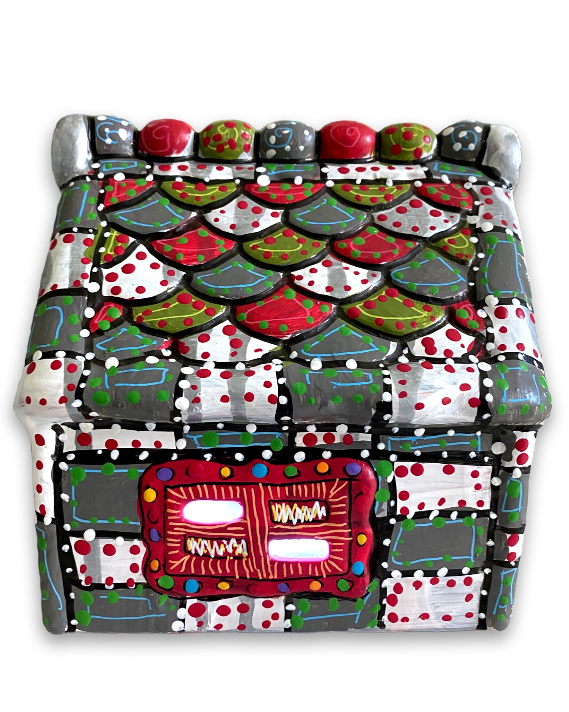 The Gingerbread House Grey & White Hand Painted Ceramic LED Christmas Village House - Heather Freitas