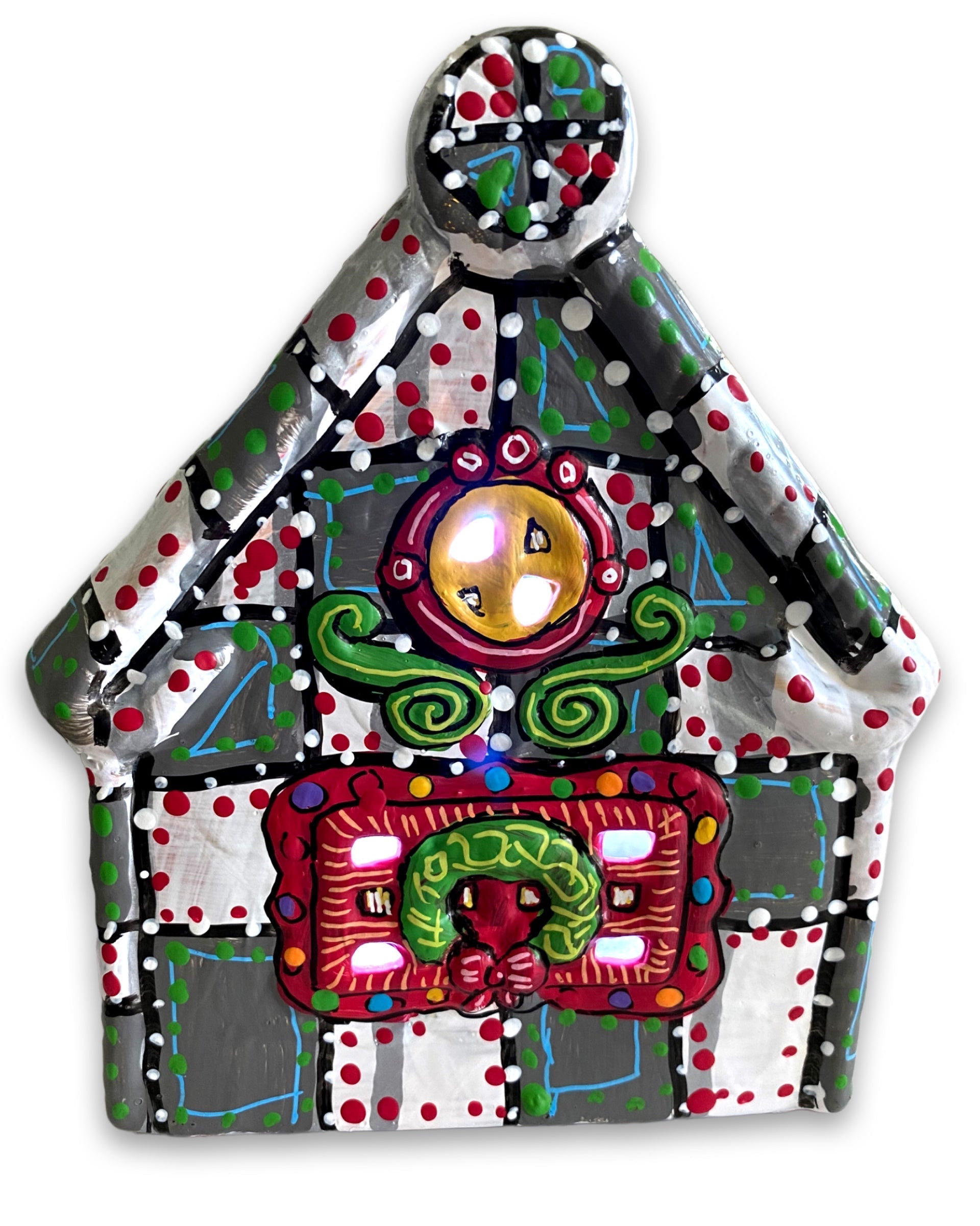 The Gingerbread House Grey & White Hand Painted Ceramic LED Christmas Village House - Heather Freitas