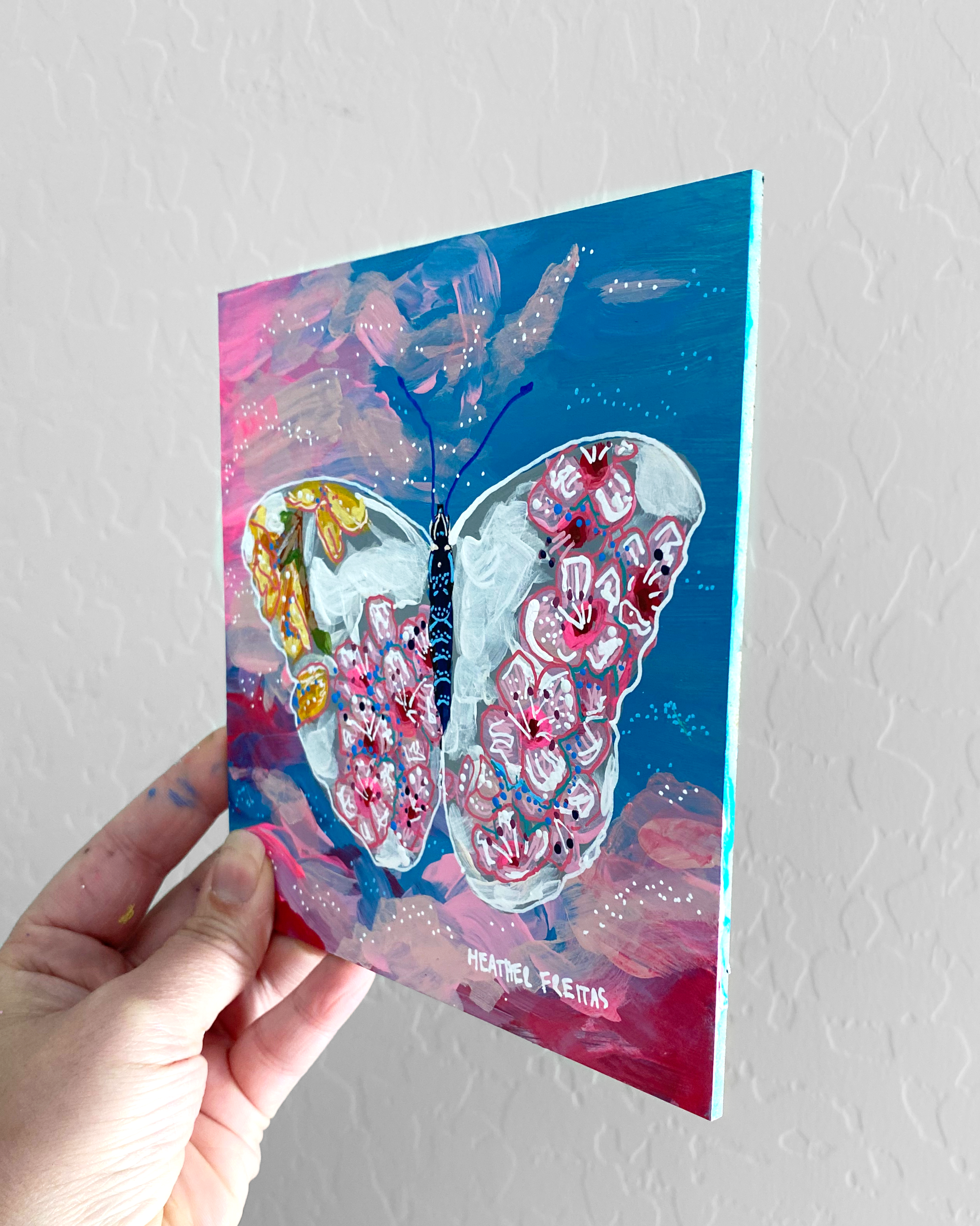 Frosted Cherry Blossom Butterfly ( Original Painting ) - Heather Freitas - fine art home deccor