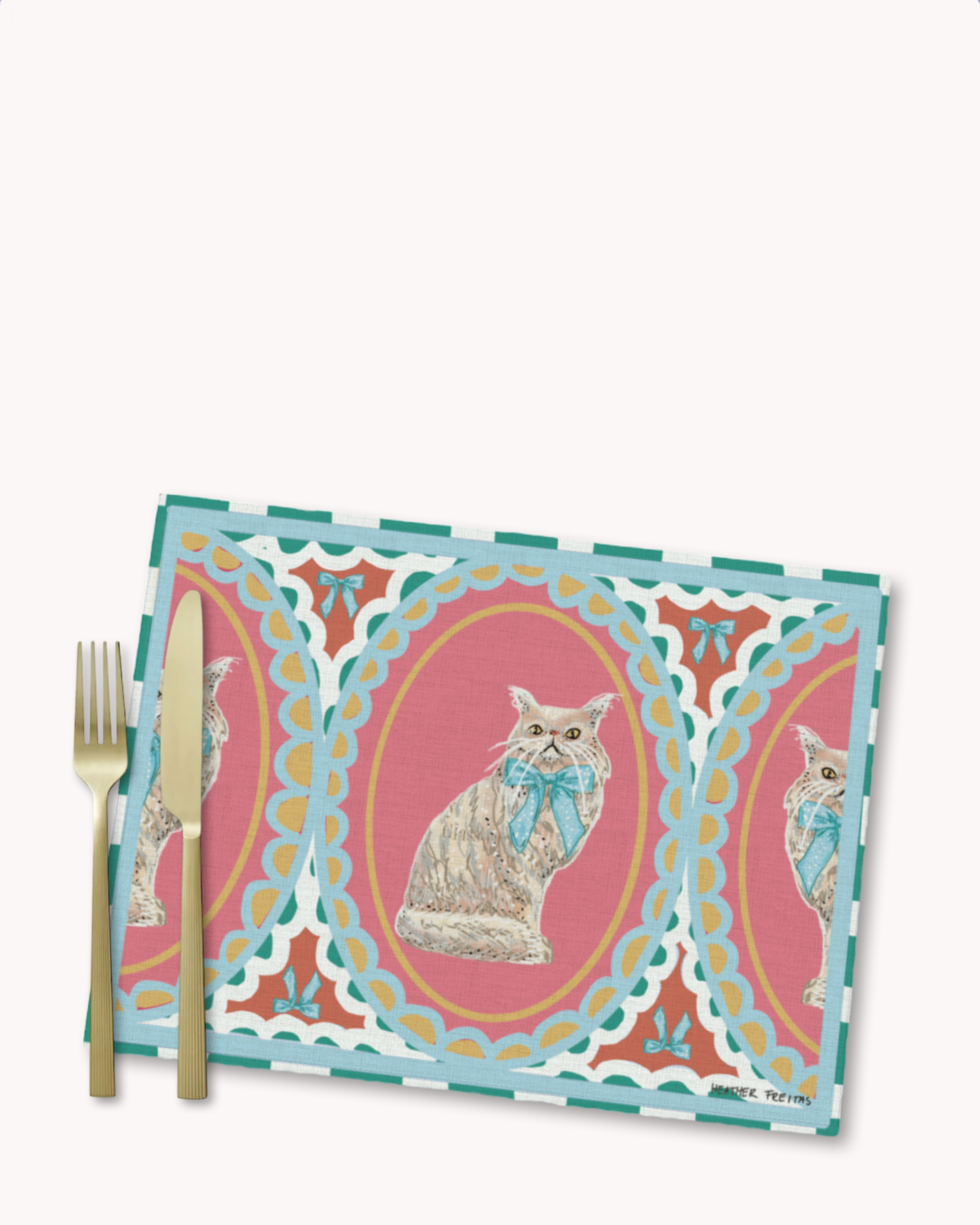 White Persian Cat With Bow Placemat
