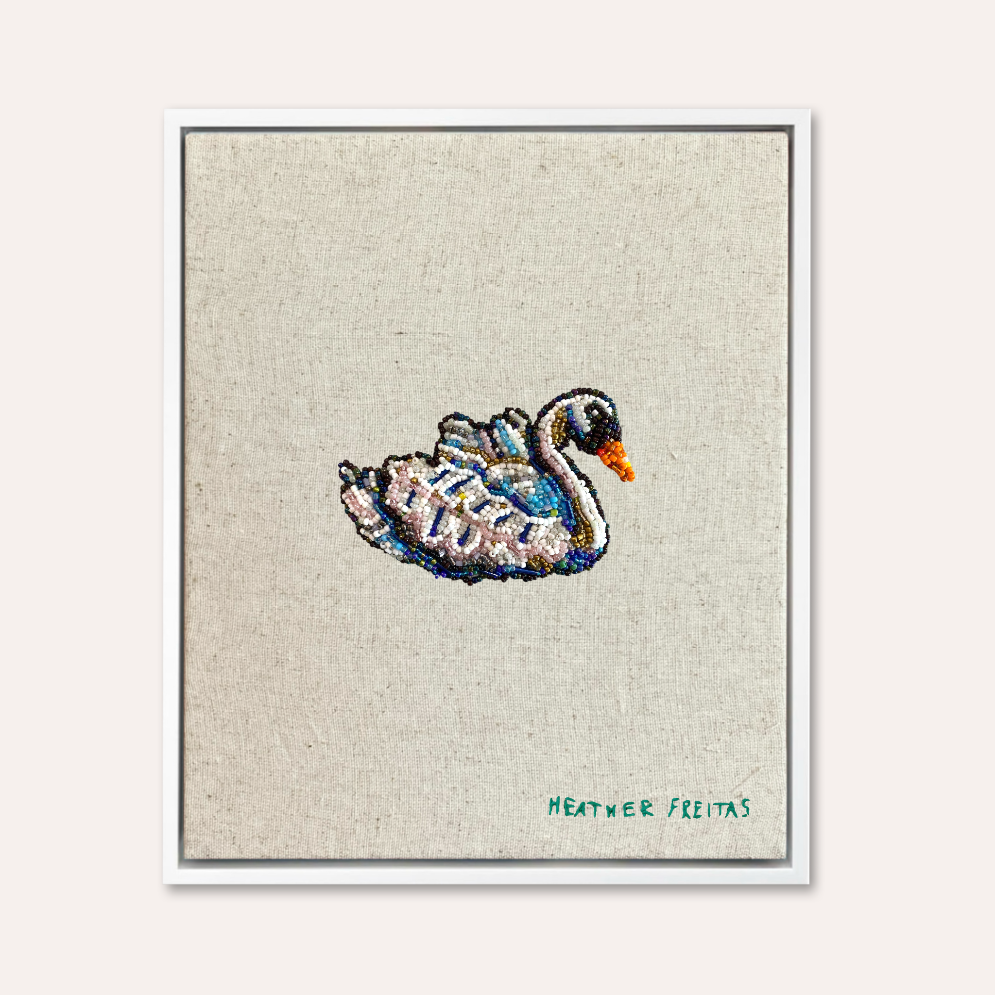 Swan Beaded Embroidery Wall Art