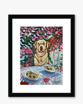 Yellow Lab Dining Framed & Mounted Print