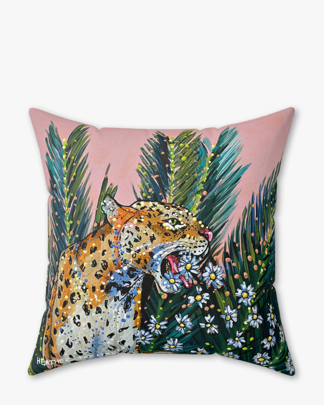Jaguar Daisy Faux Suede Pillow - Heather Freitas - fine art home deccor