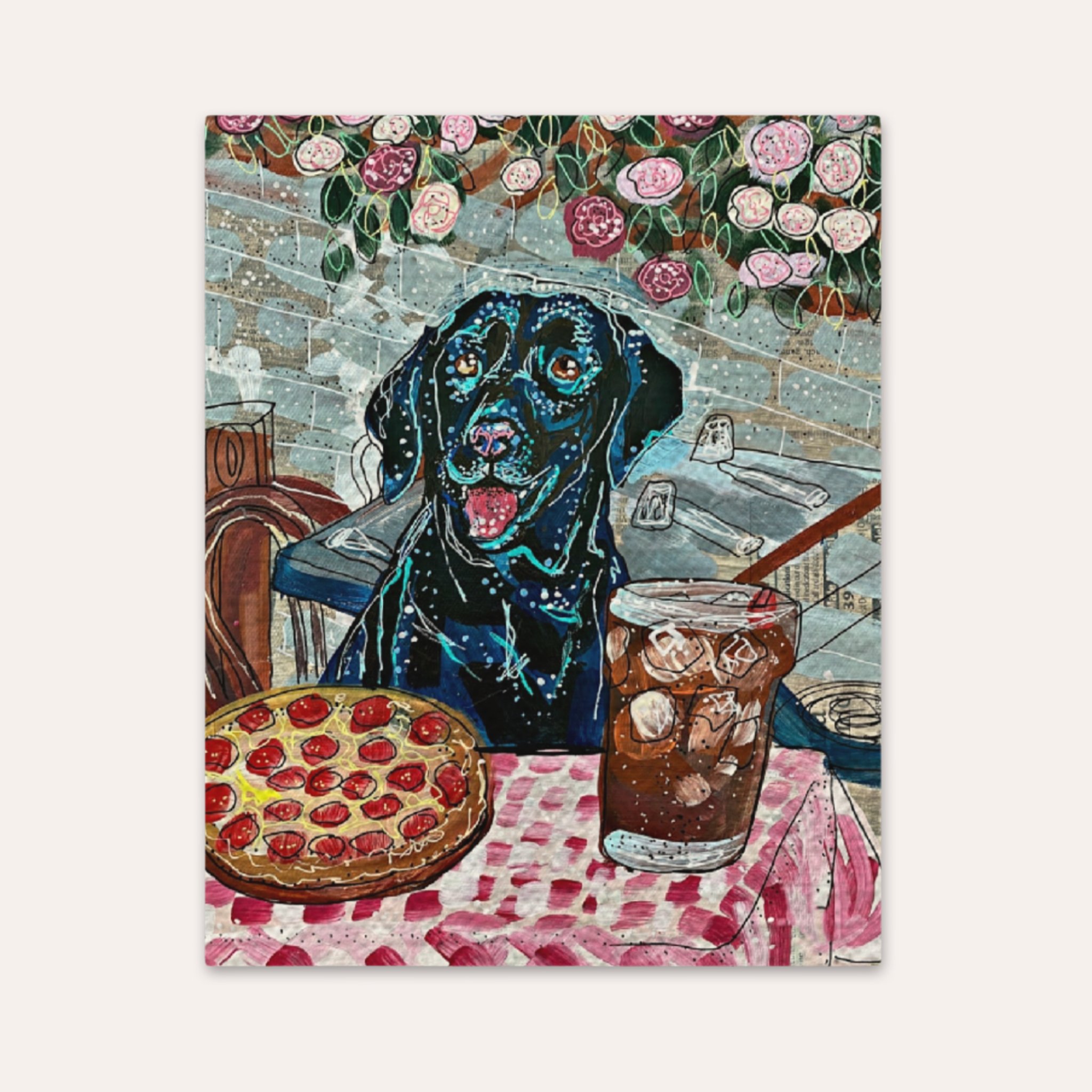 Black Lab At Pizza Resturant Fine Art Print