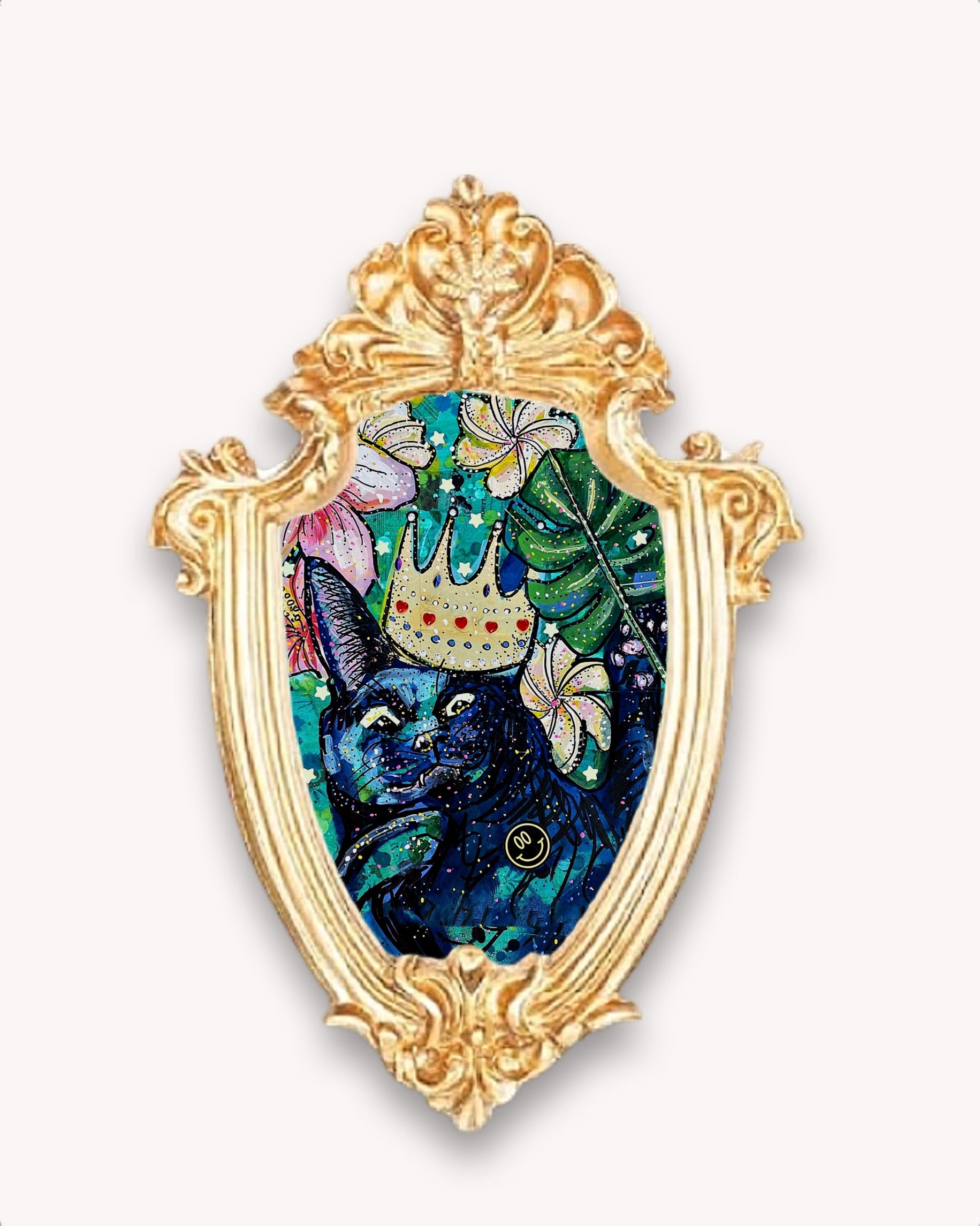 Flower Black Cat Framed Magnet ( Small )