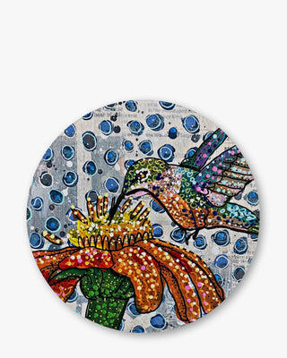 Sunset Flower Hummingbird Chinchilla Glass Cutting Board / Trivet