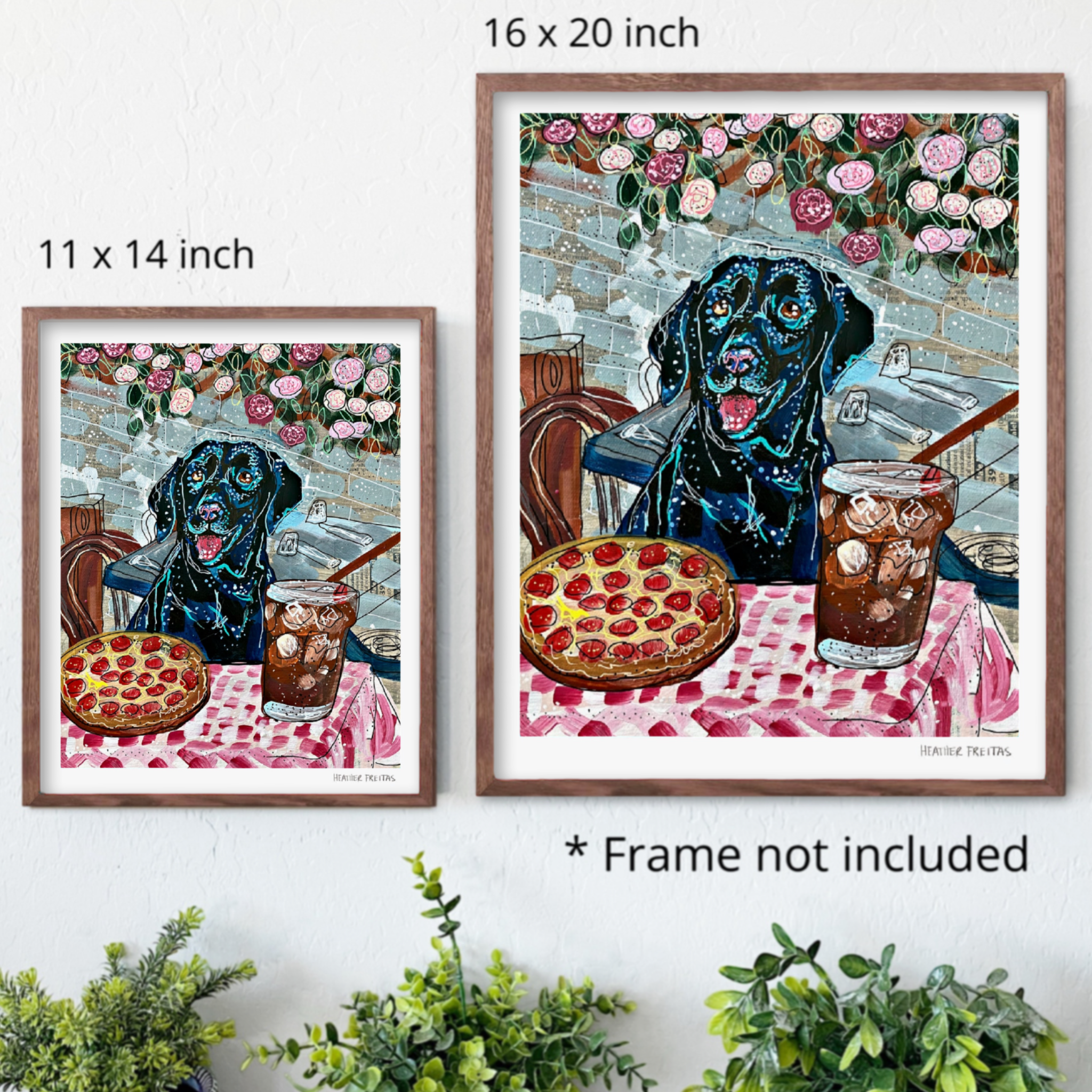 Black Lab At Pizza Resturant Fine Art Print