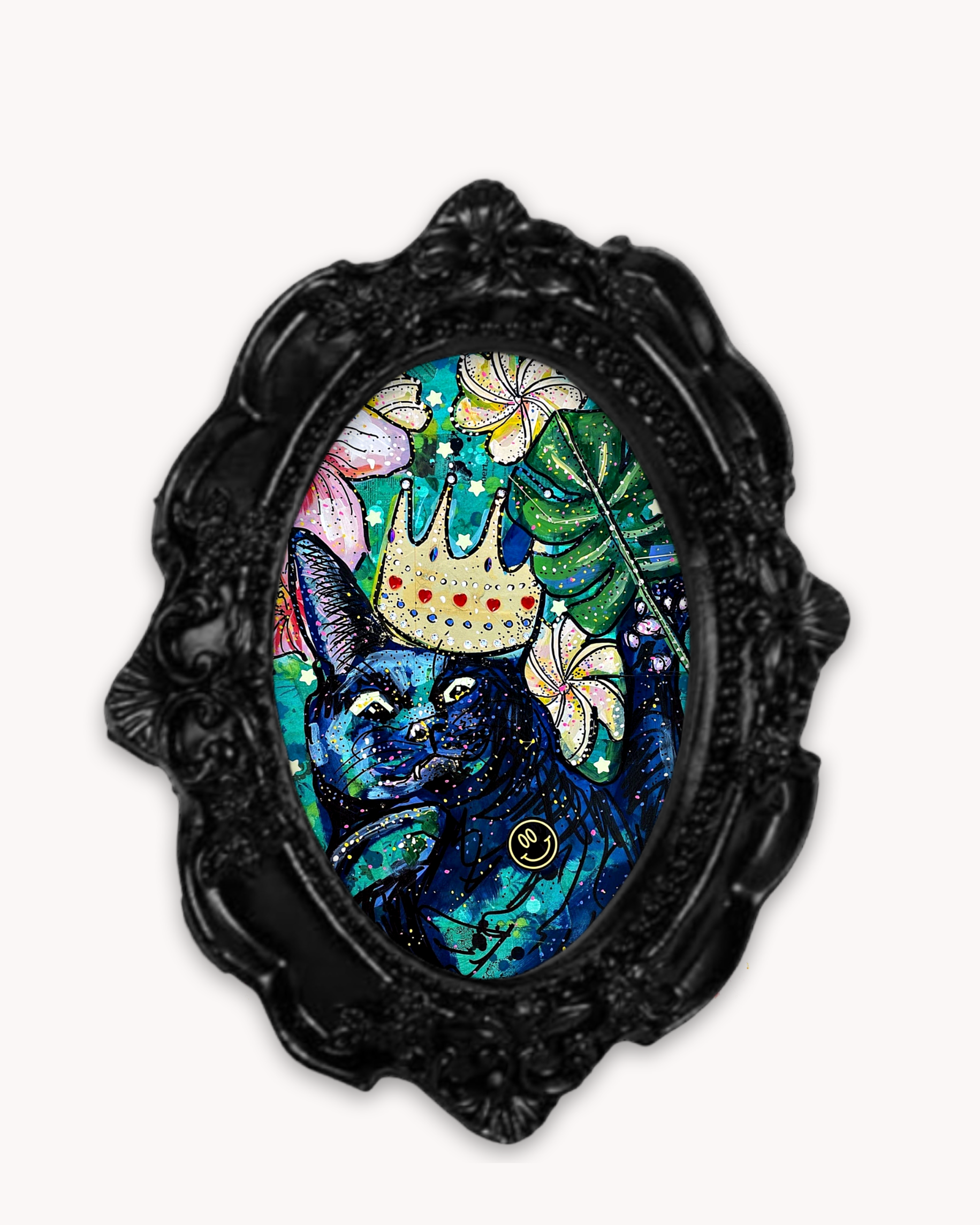 Flower Black Cat Framed Magnet ( Small )