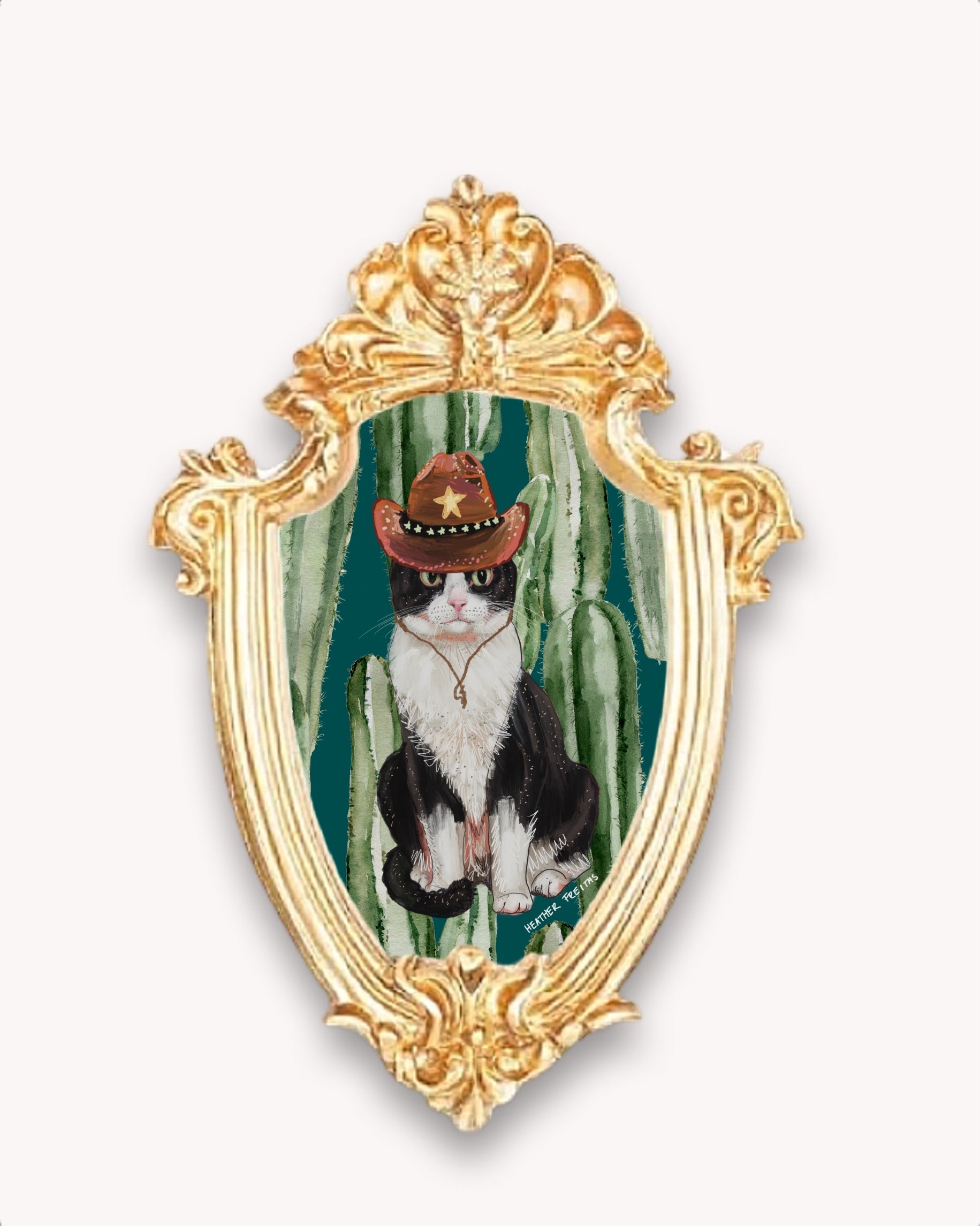 Cowboy Cat Framed Magnet ( Small )