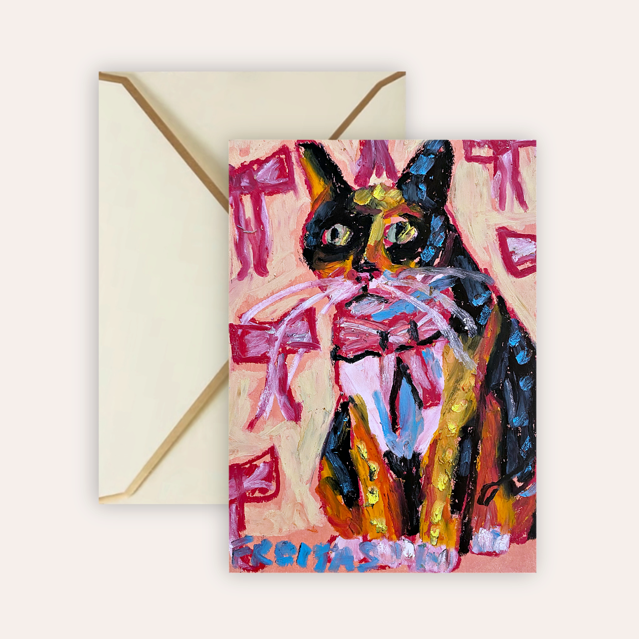Calico With Bow Fine Art Greeting Card