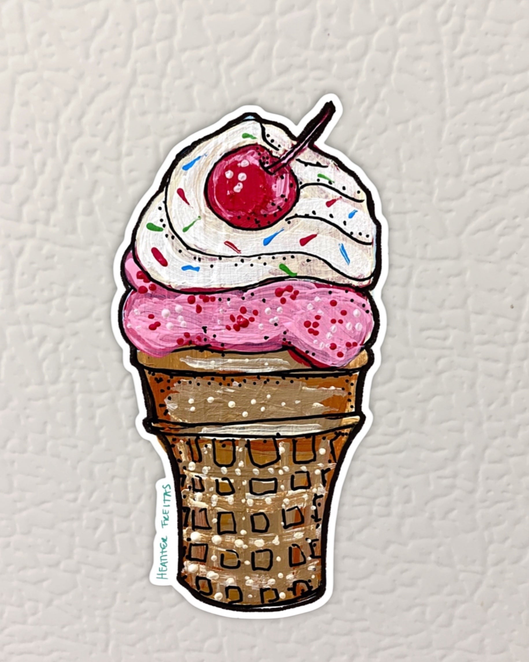 Strawberry Ice Cream Cone Magnet ( Die-Cut )