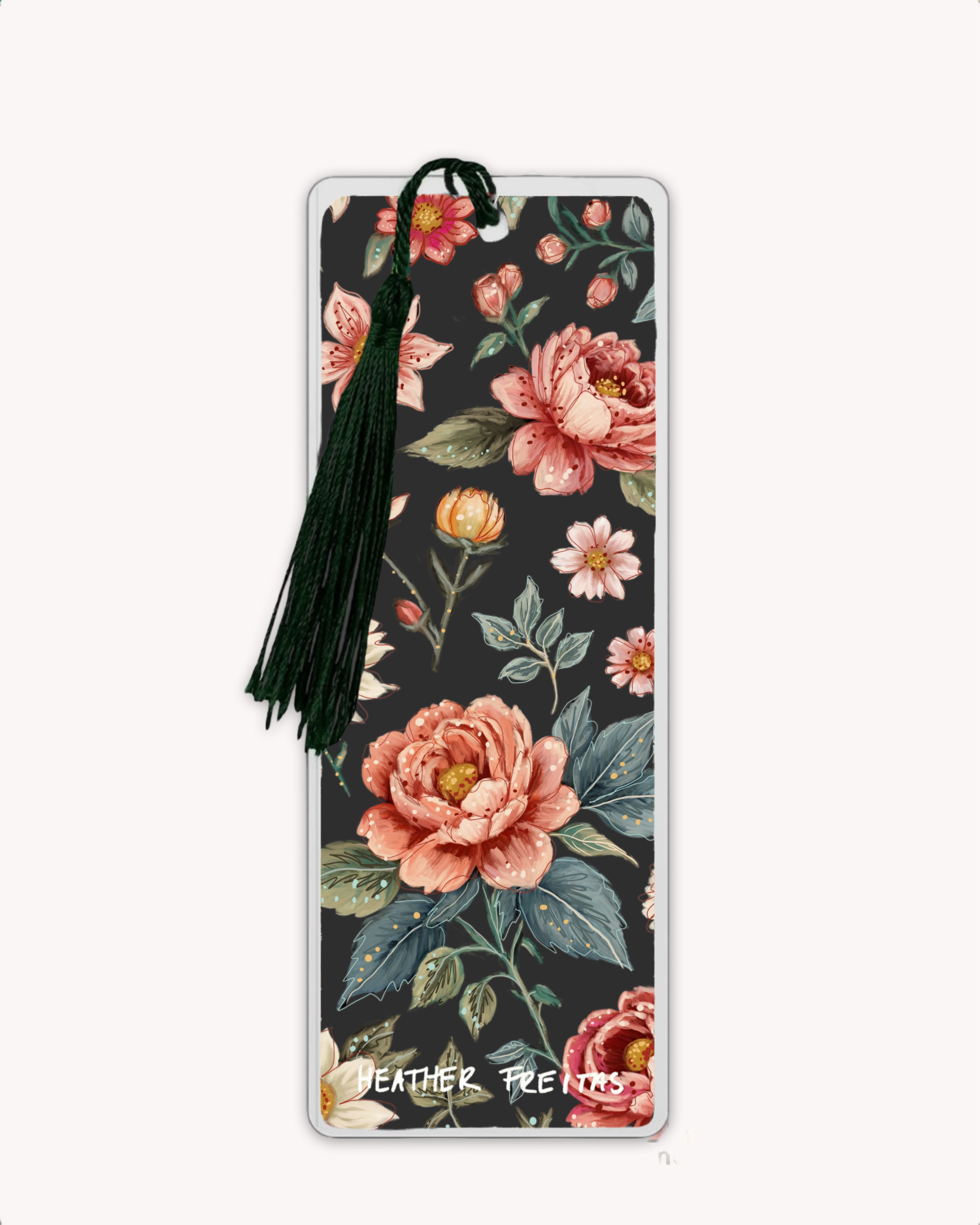 Black Vintage Flowers Bookmark