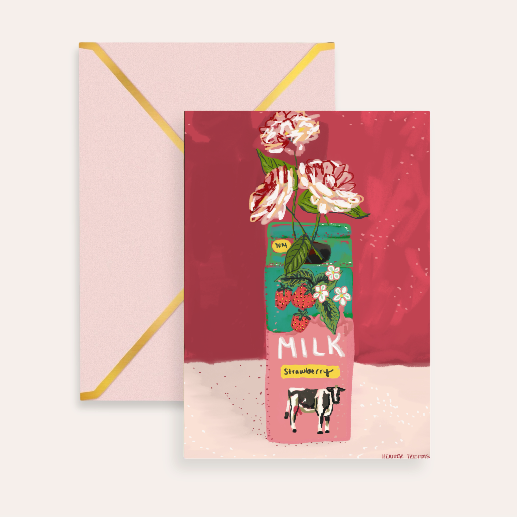 Strawberry Milk Fine Art Greeting Card