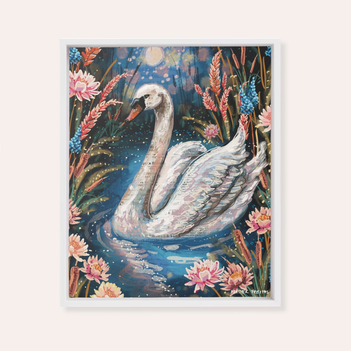 Serenity Swan Framed Fine Art Canvas Print