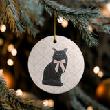 Black Cat With Ribbon Ceramic Ornament