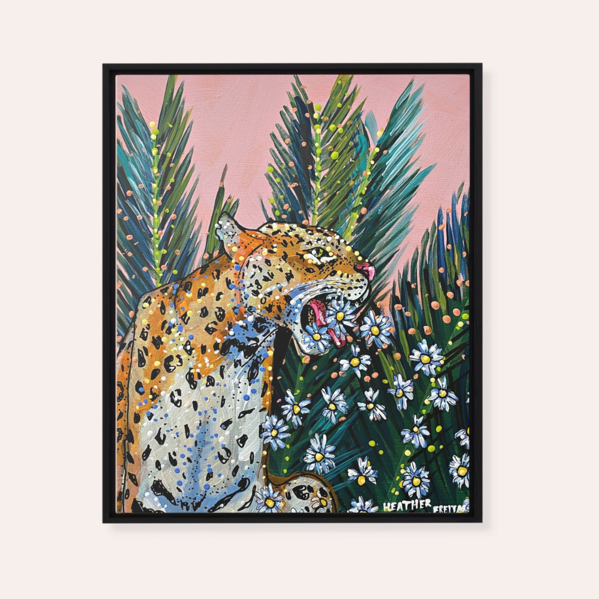 Jaguar Dasiy Framed Fine Art Canvas Print