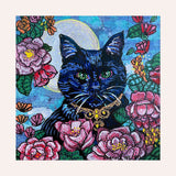 Black Cat & Rose Bouquet Mini Art Print