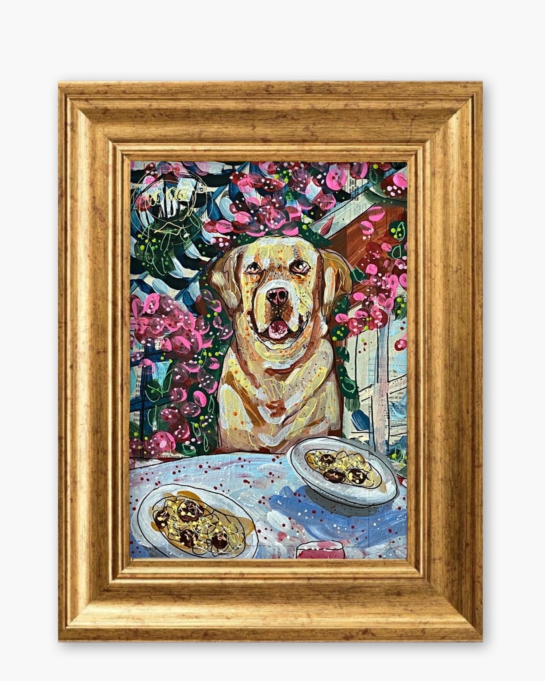Yellow Labrador Dining Fine Art Magnet ( Large )