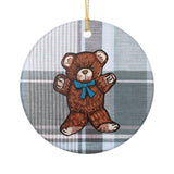 Teddy Bear With Blue Bow Ceramic Ornament