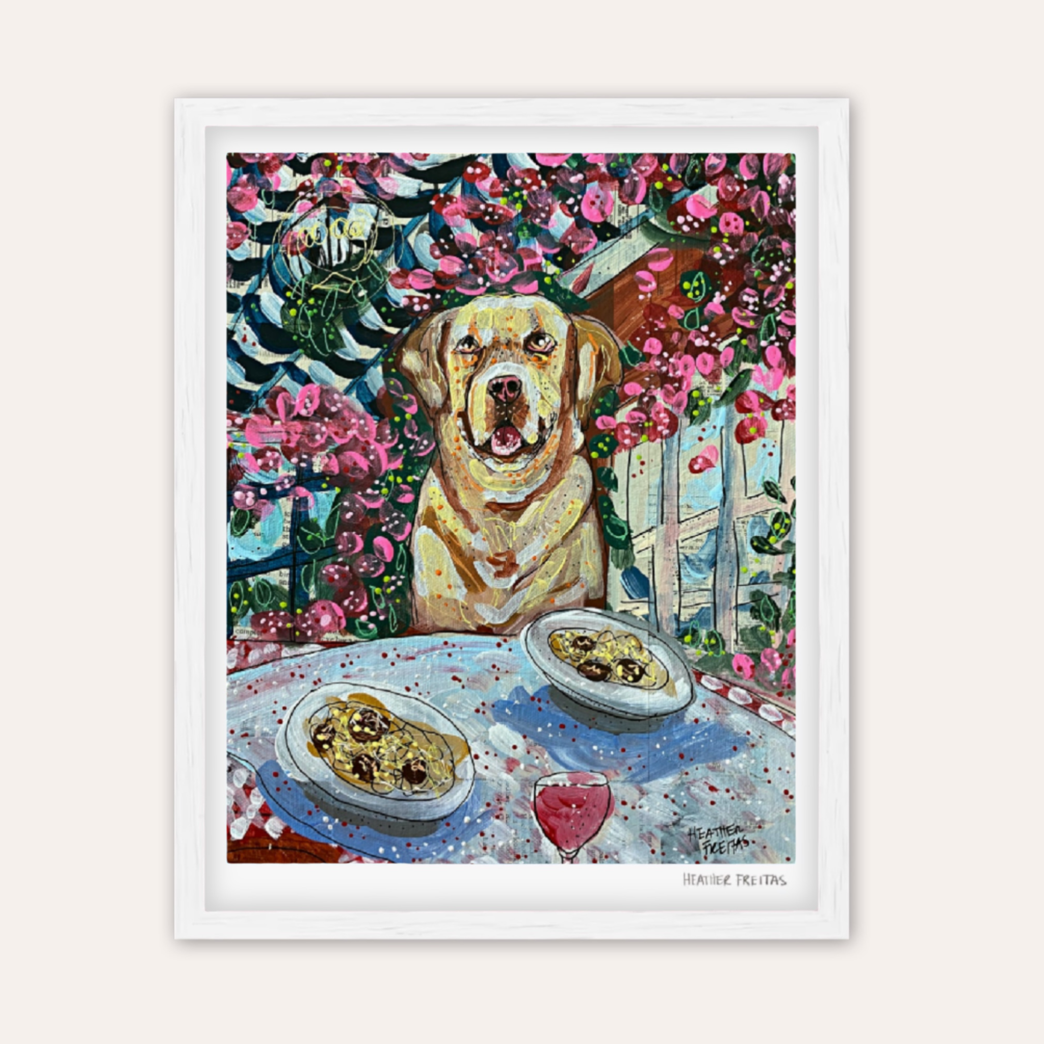 Yellow Lab Dining Fine Art Print