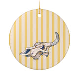 Yellow Stripe Cow Skull Ceramic Ornament