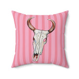 Pink Stripe Cow Skull Velveteen Throw Pillow